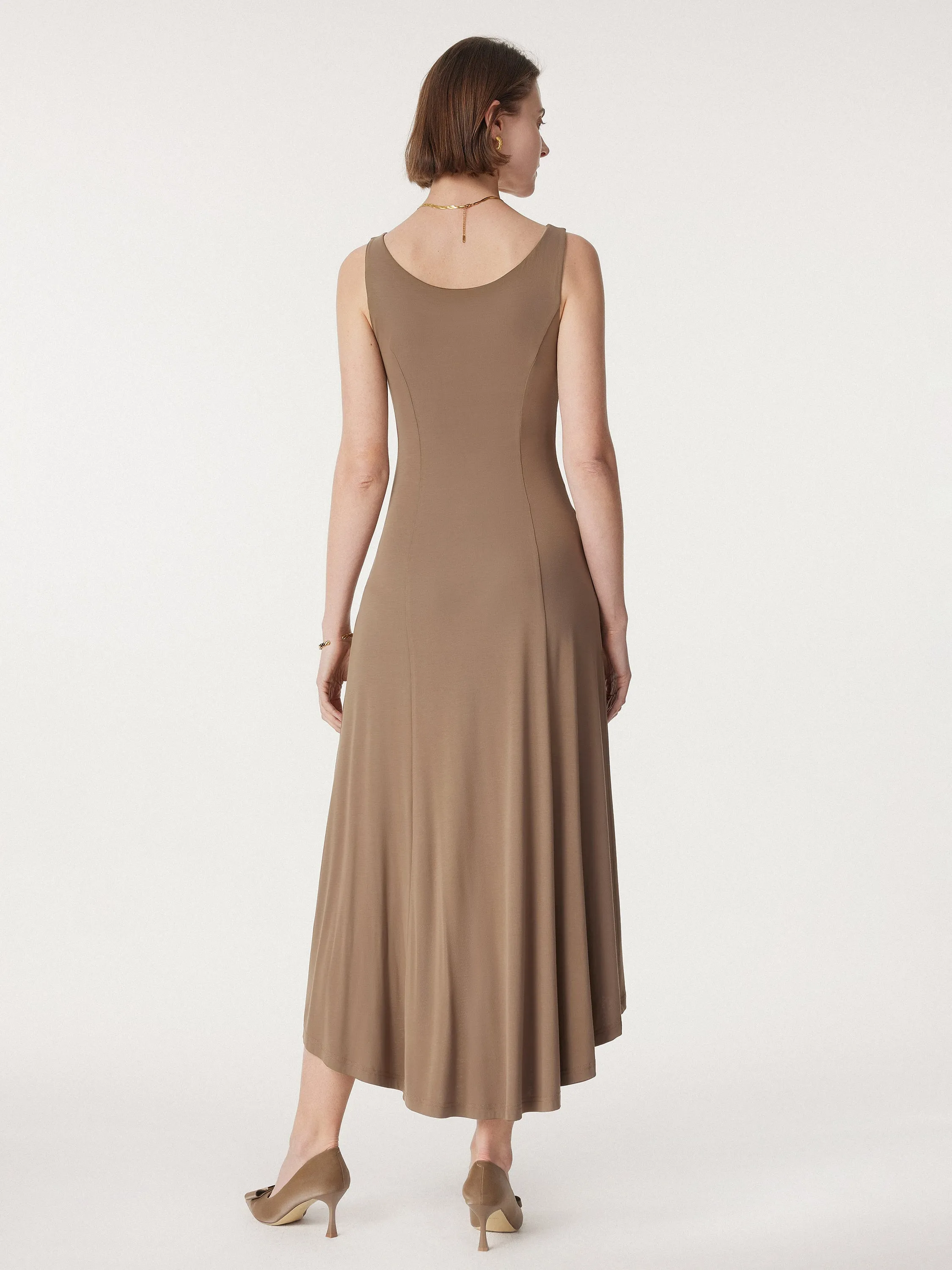 Retreat Boatneck Sleeveless High-low Midi Dress