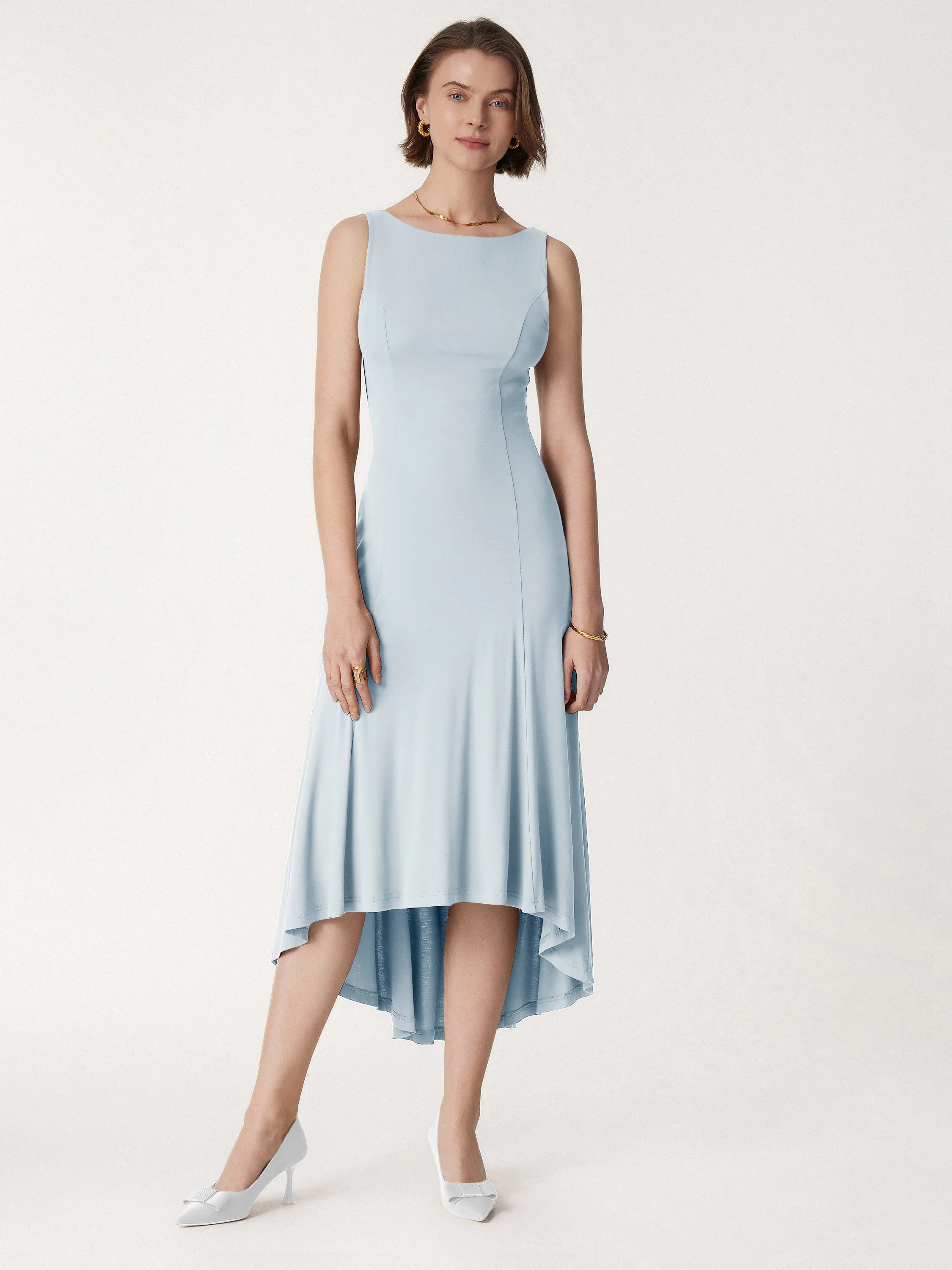 Retreat Boatneck Sleeveless High-low Midi Dress