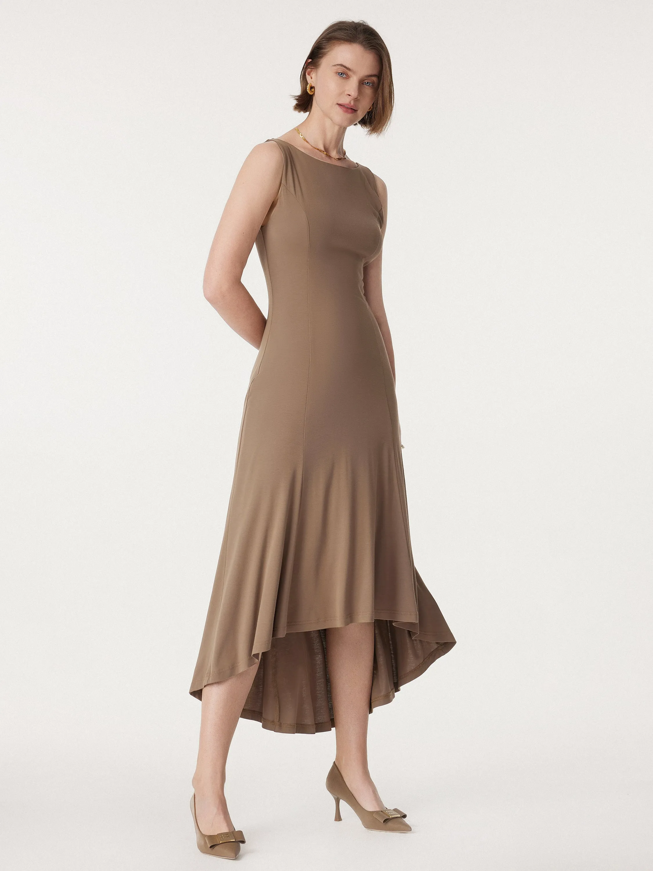Retreat Boatneck Sleeveless High-low Midi Dress