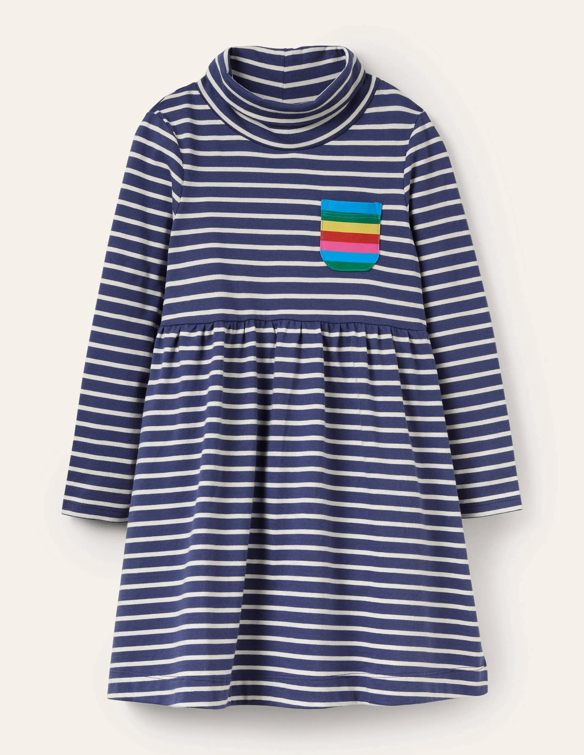 Roll Neck Supersoft Dress-Starboard Blue/ Ivory