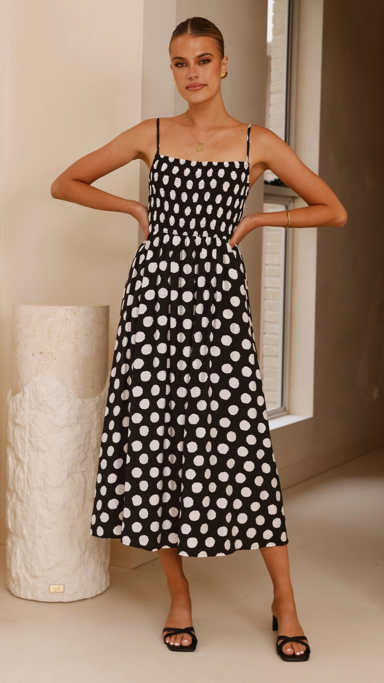 Roma Midi Dress - Black/ White Spot