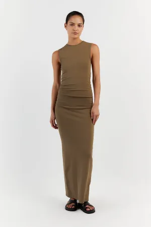 ROMY KHAKI SLEEVELESS MAXI DRESS