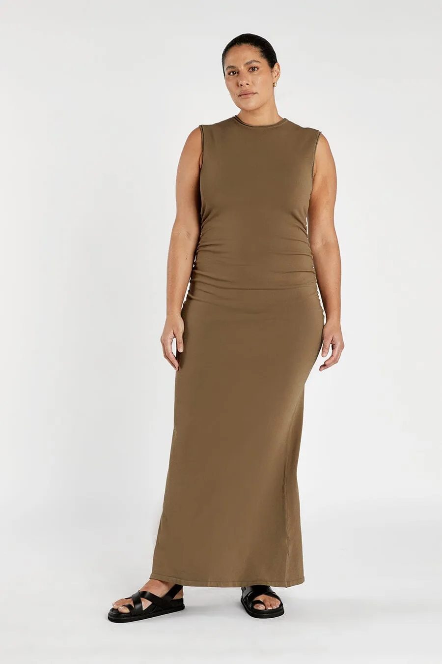 ROMY KHAKI SLEEVELESS MAXI DRESS