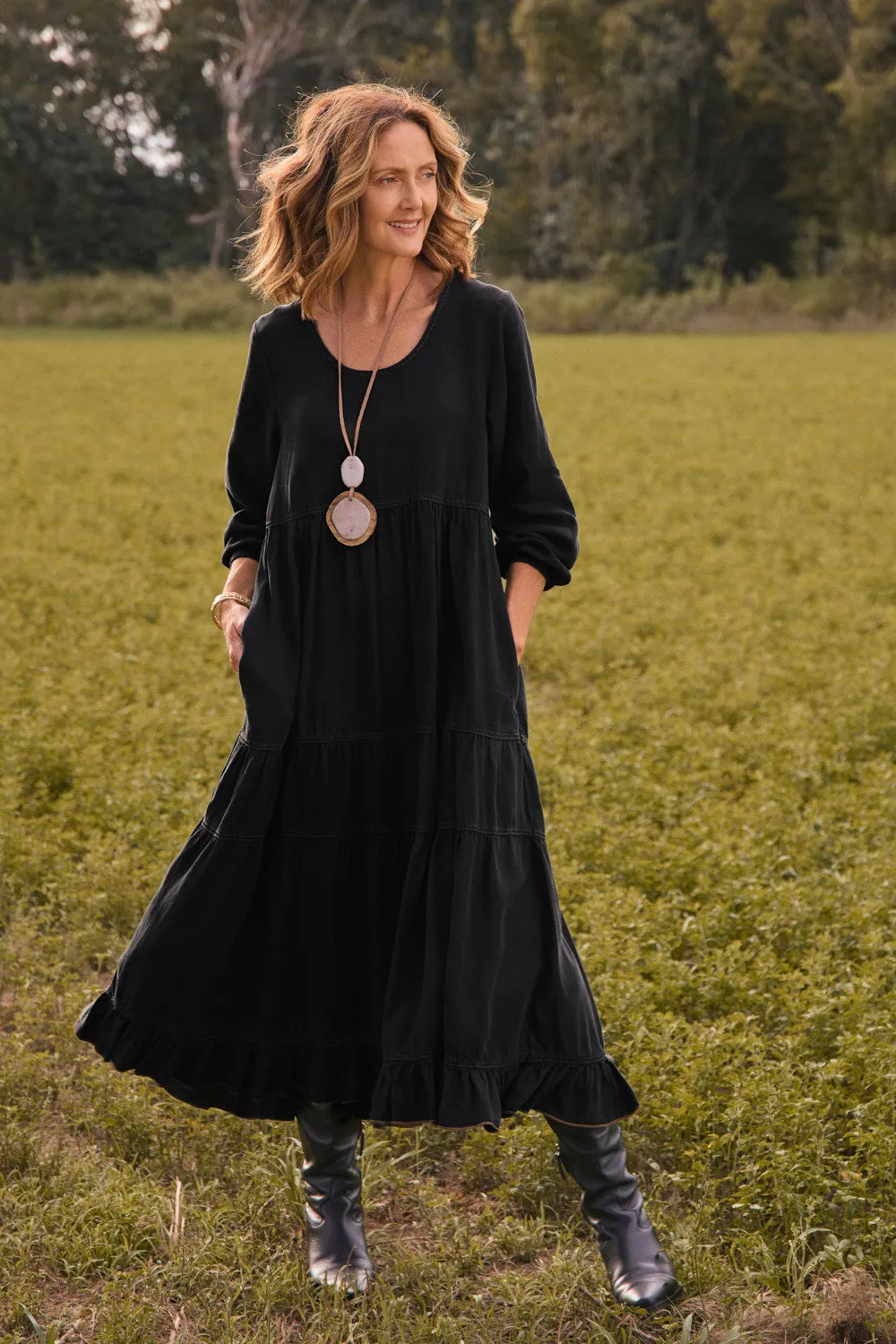 Sabre Tencel Maxi Dress in Black