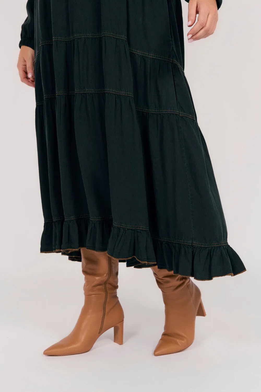 Sabre Tencel Maxi Dress in Black