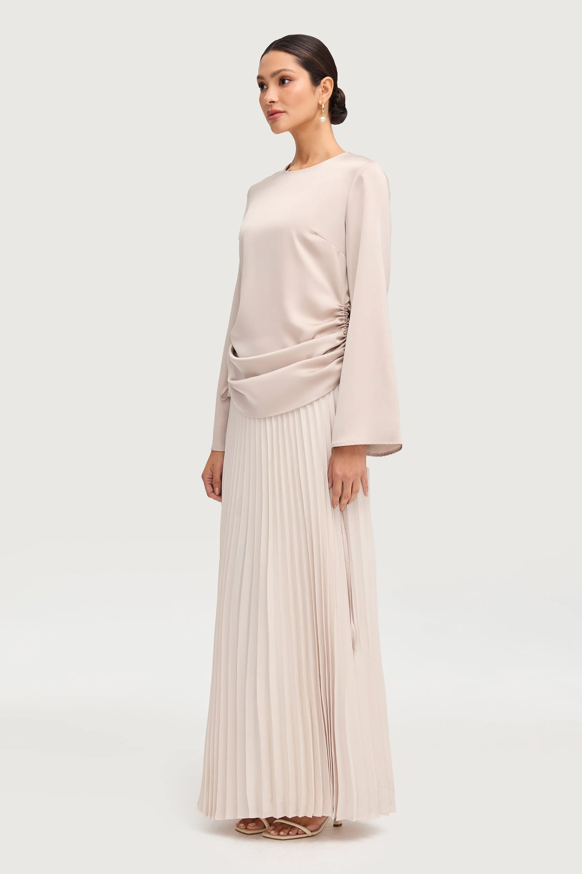 Satin Side Rouched Top - Cloud