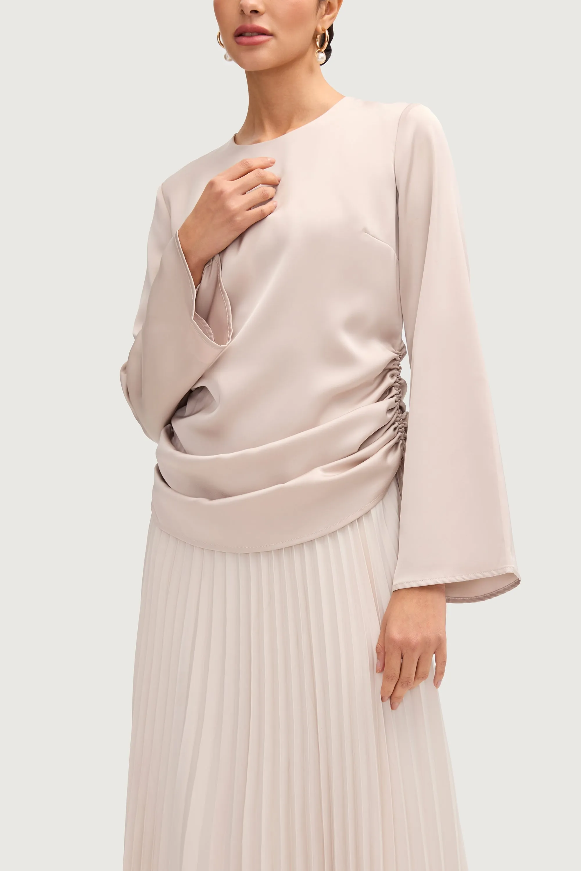 Satin Side Rouched Top - Cloud
