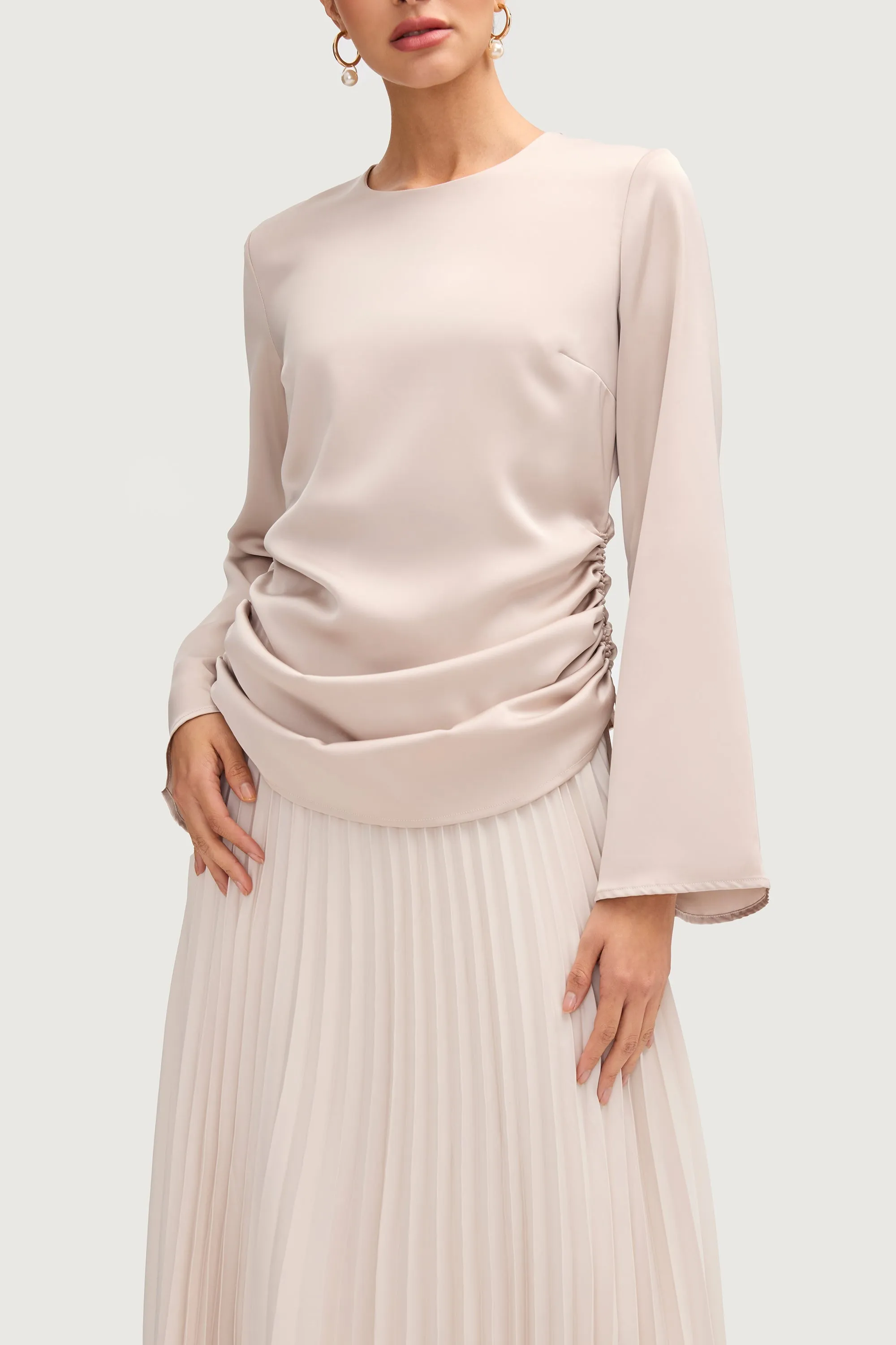 Satin Side Rouched Top - Cloud