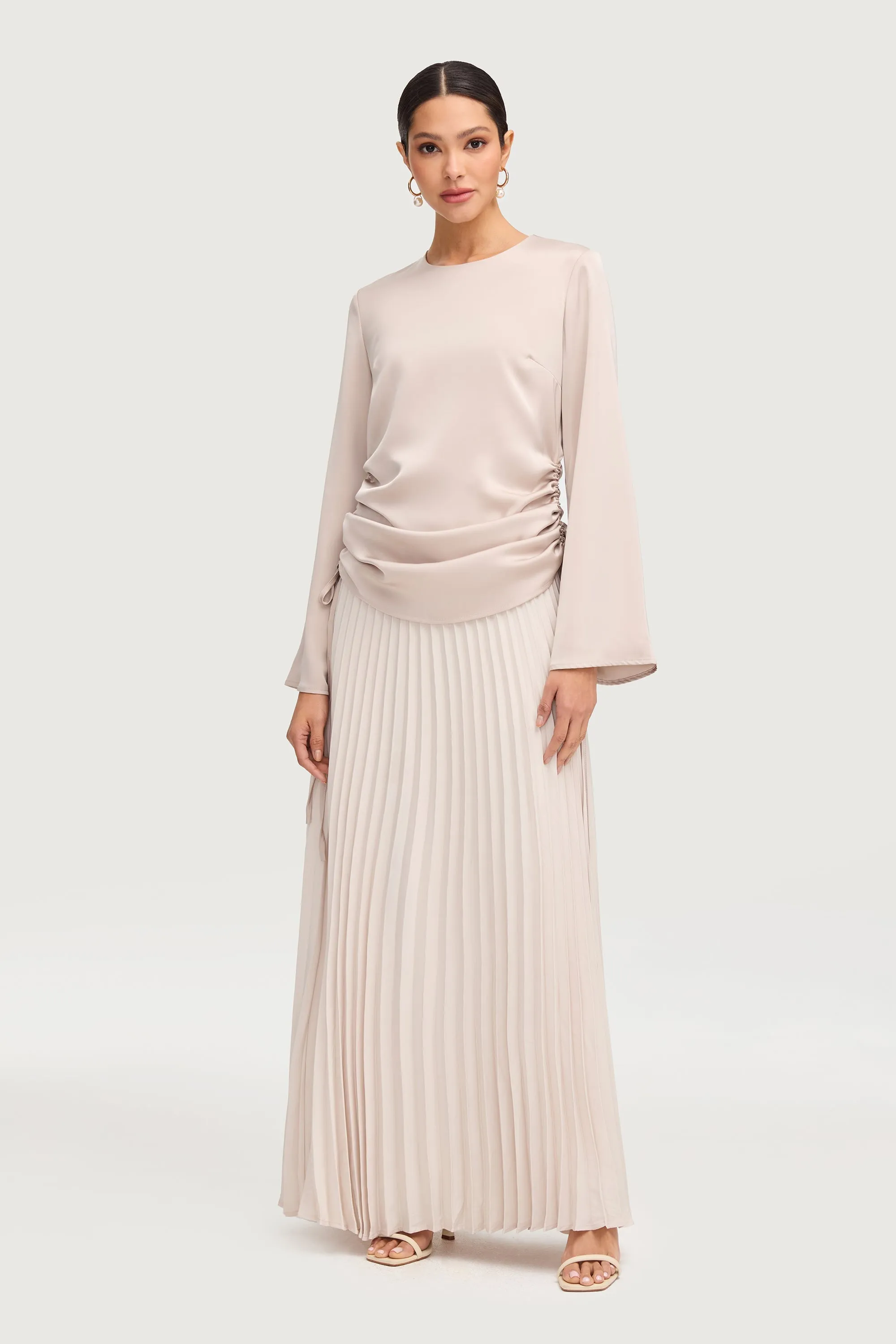 Satin Side Rouched Top - Cloud
