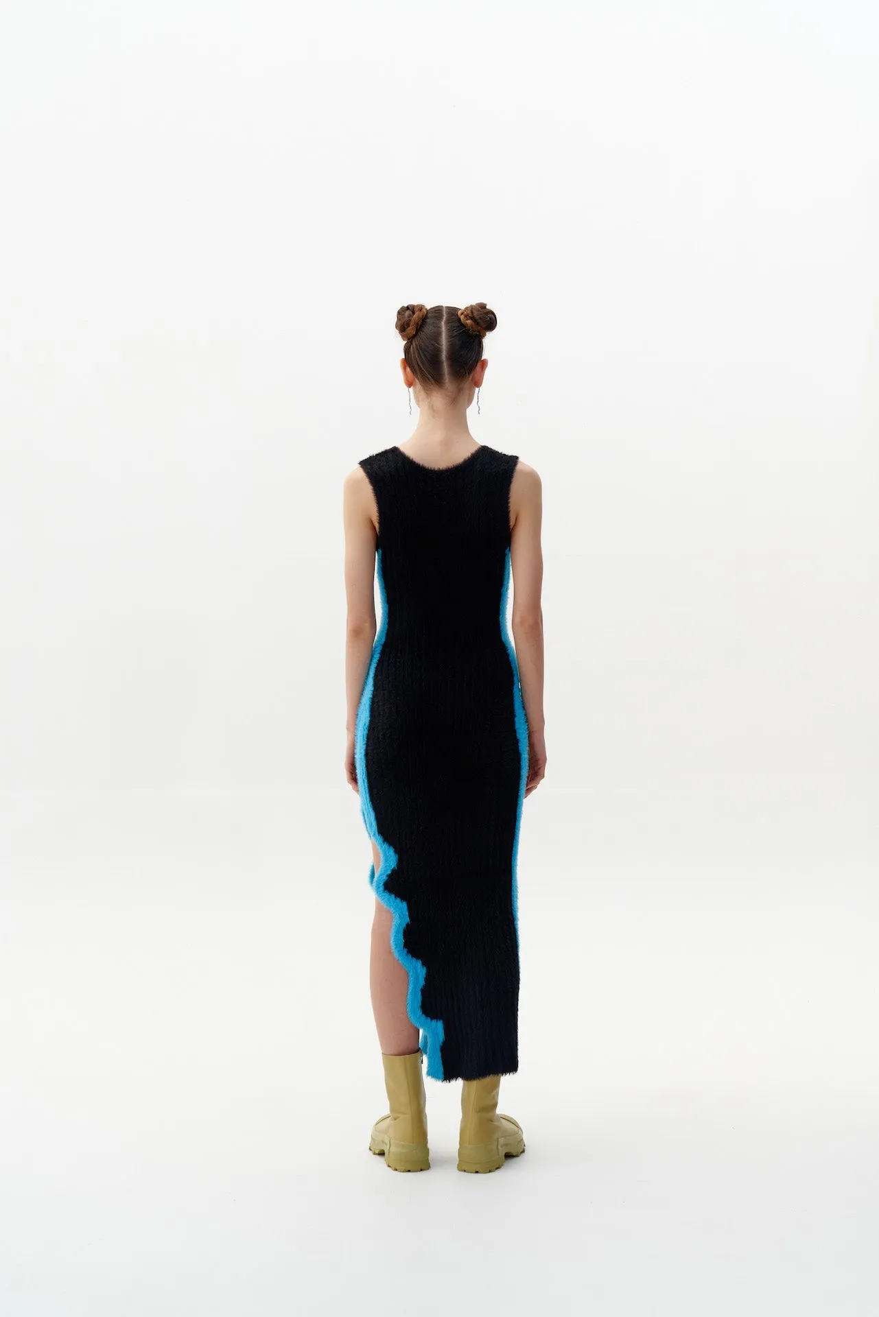SATURN ECO FAUX FUR REVERSIBLE LONG DRESS WITH SIDE SLIT