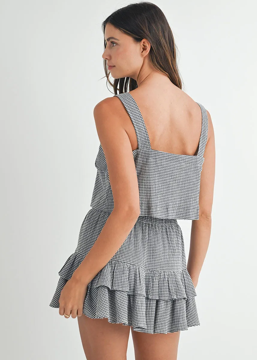 Sedona Gingham Tie Crop Top & Mini Skirt Set - Black