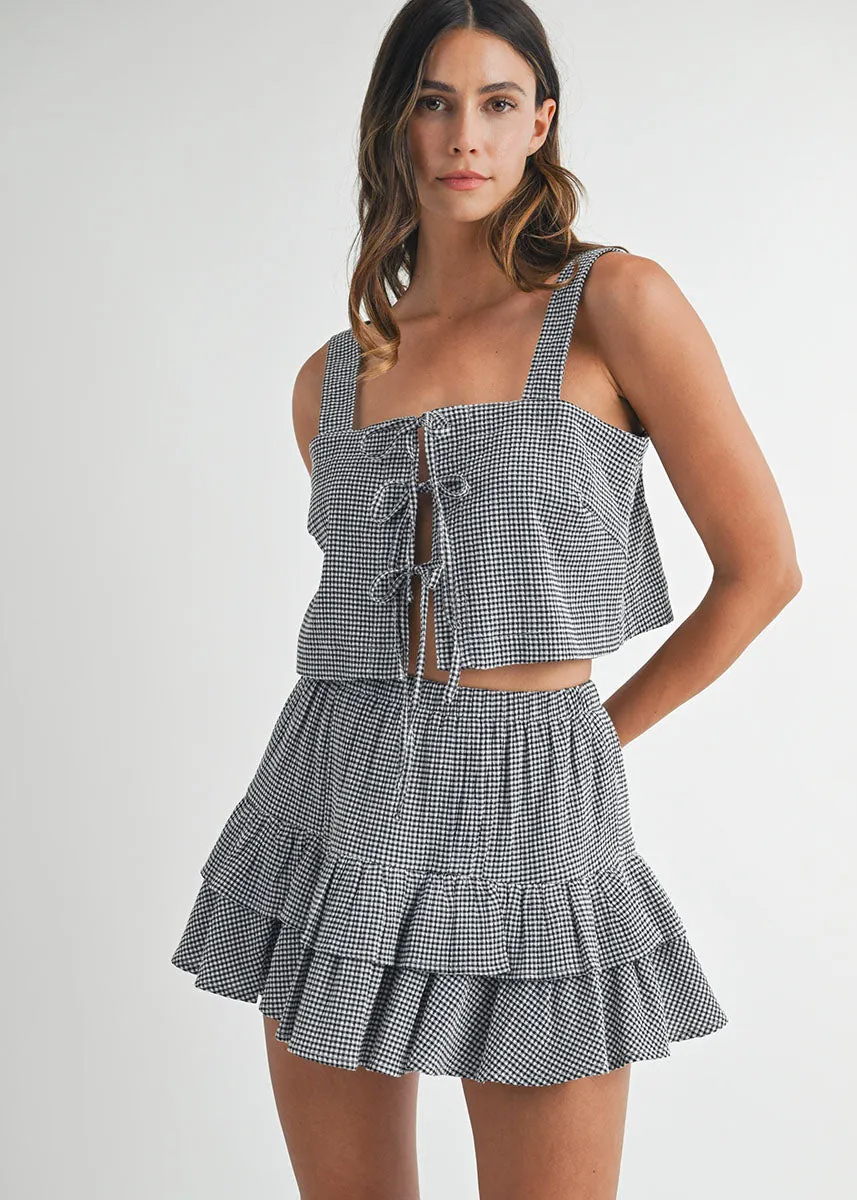 Sedona Gingham Tie Crop Top & Mini Skirt Set - Black