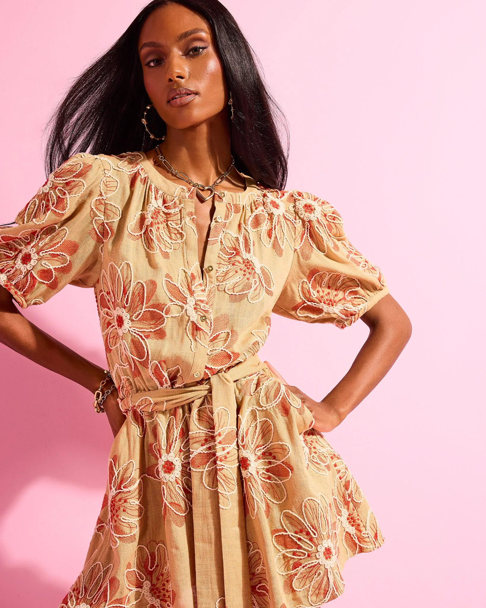 Selby Embroidered Short Sleeve Mini Dress