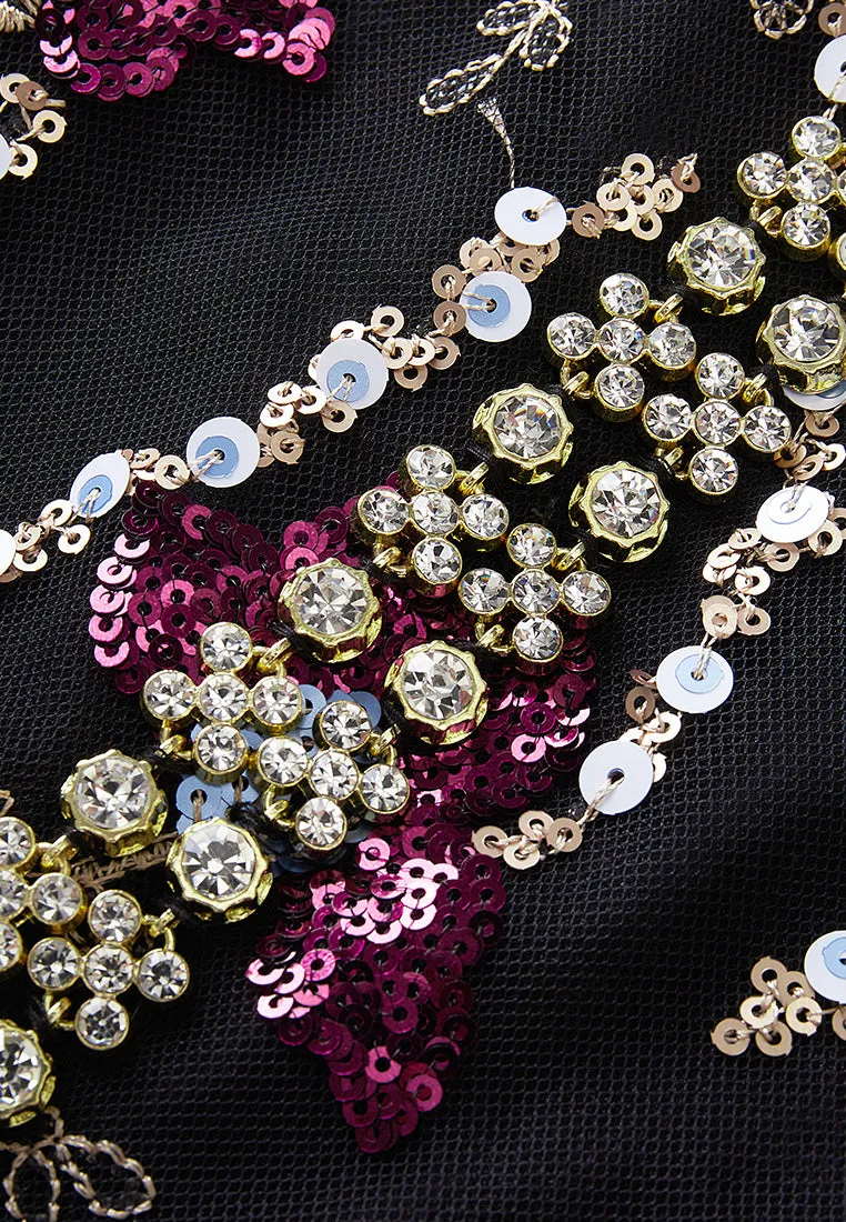 Sequin-detail Crystal-detail Embroidered Mesh Dress