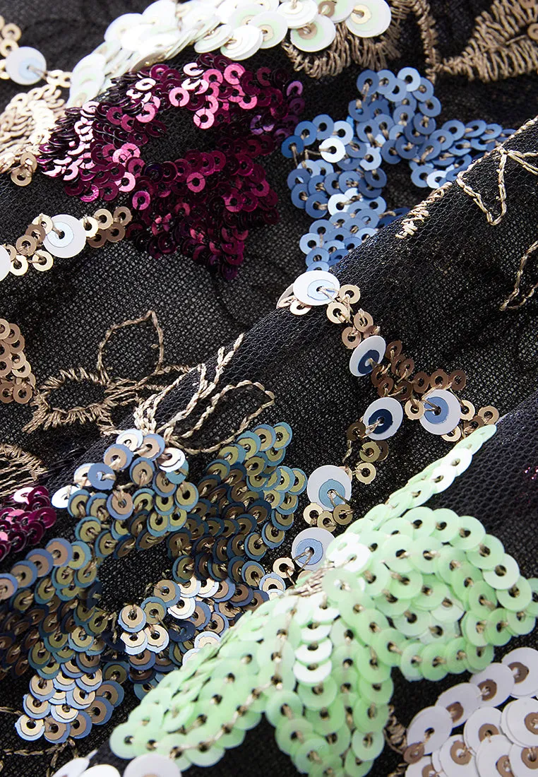 Sequin-detail Crystal-detail Embroidered Mesh Dress