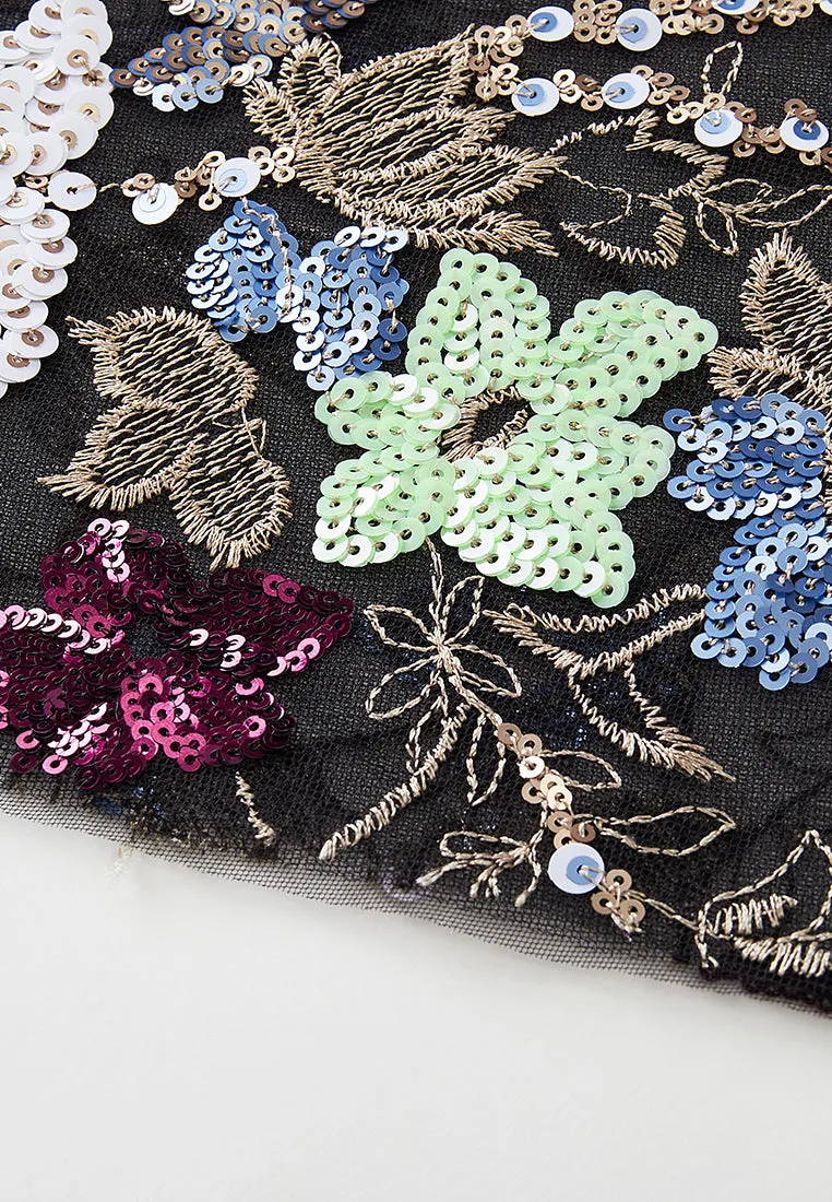 Sequin-detail Crystal-detail Embroidered Mesh Dress