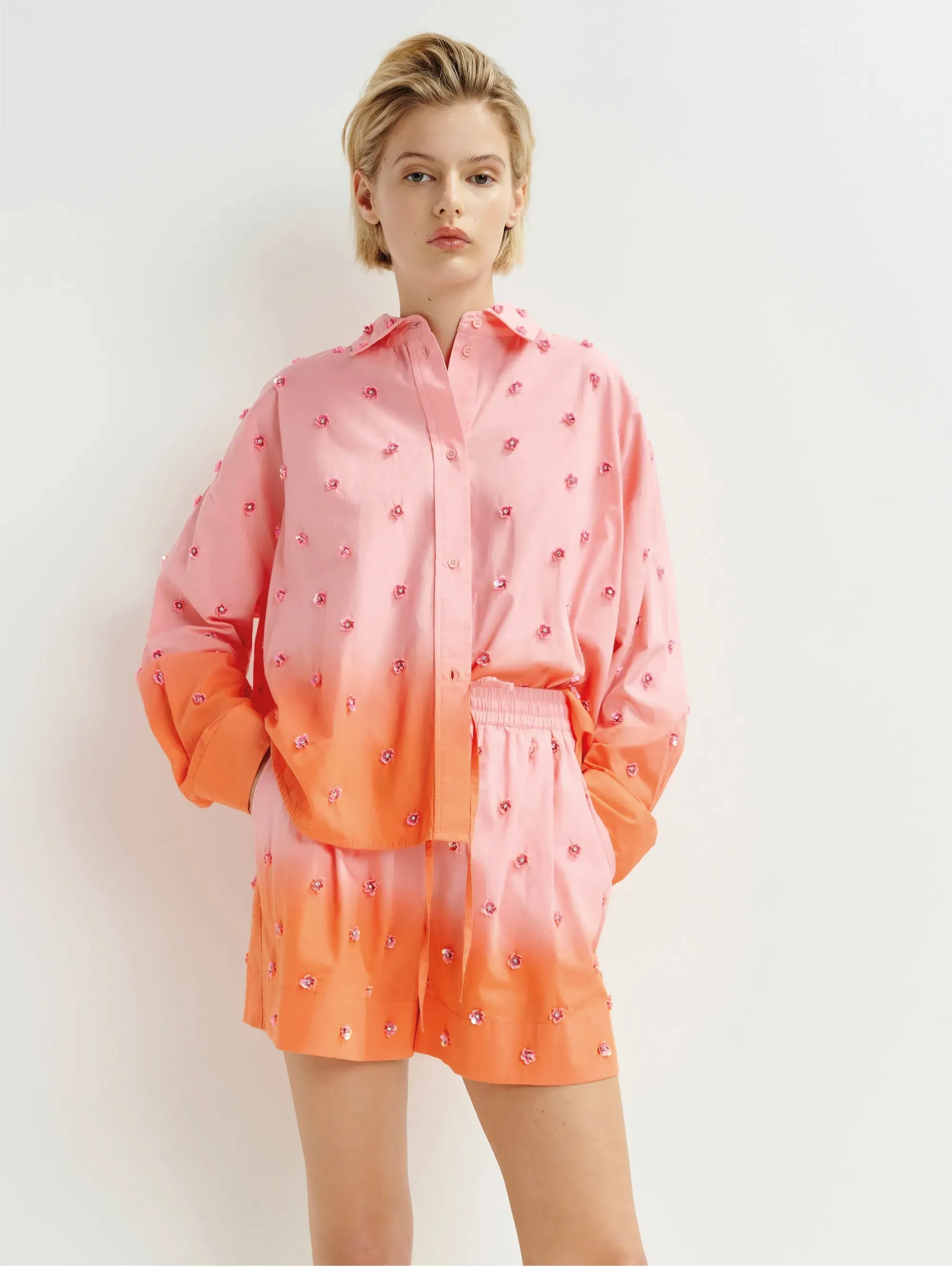 Shirt with Gradient Color and Coral Sequins