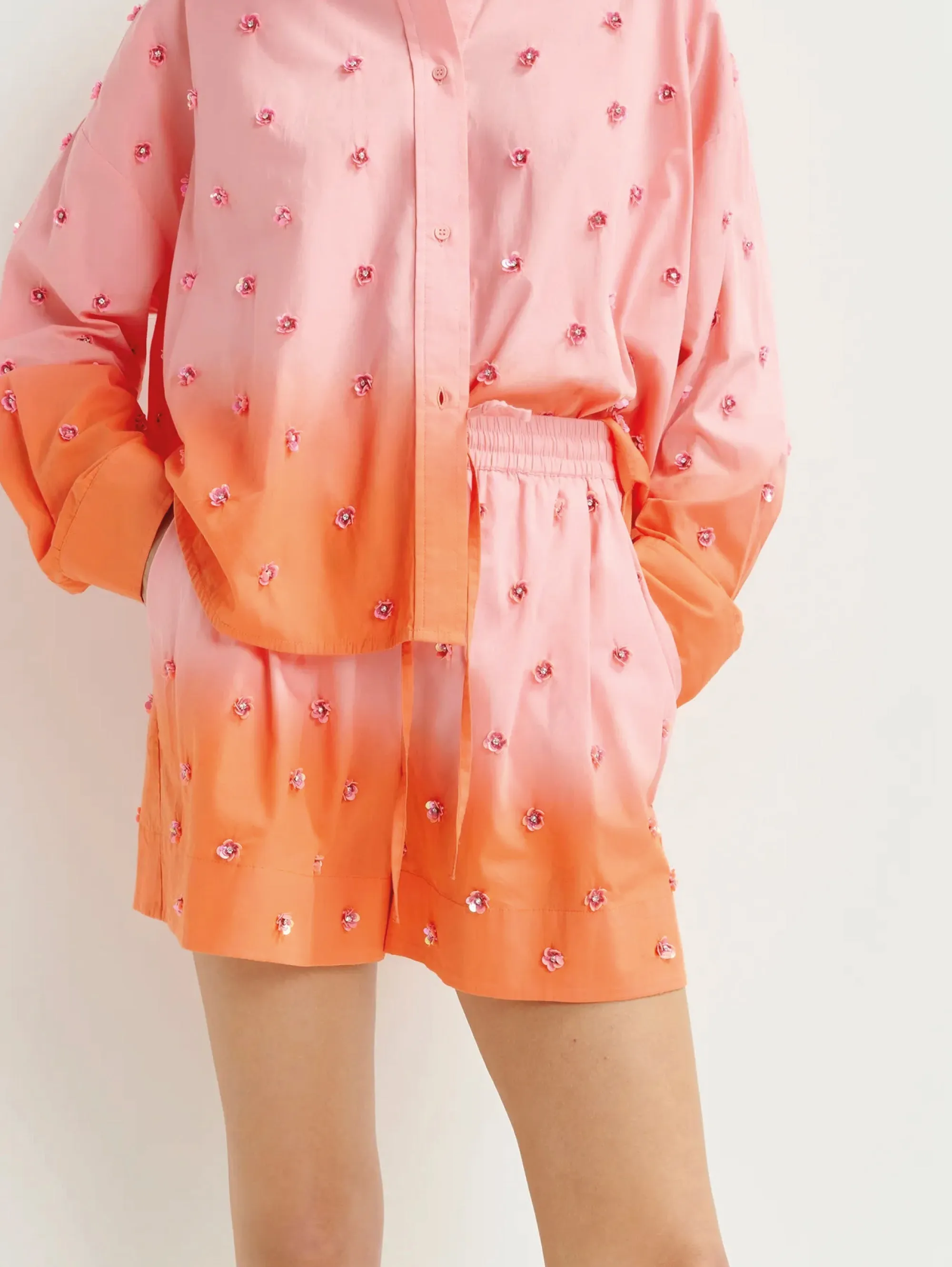 Shirt with Gradient Color and Coral Sequins