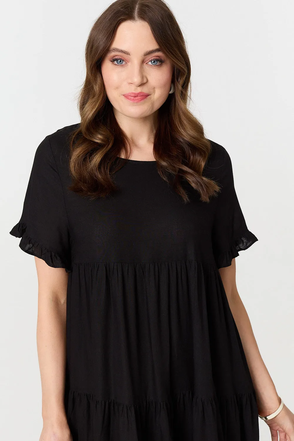 Short Sleeve Frilled Short Smock Dress