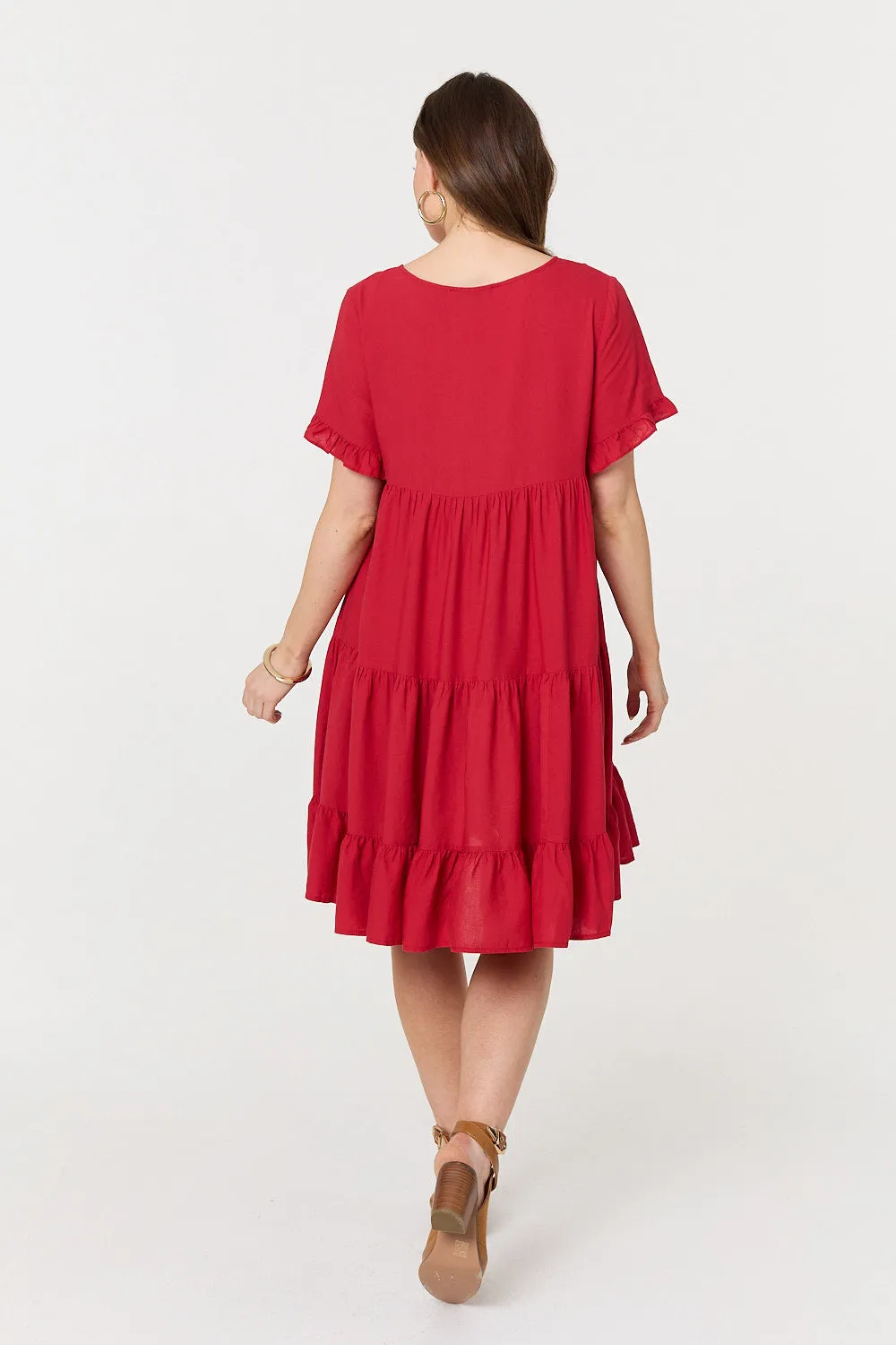 Short Sleeve Frilled Short Smock Dress