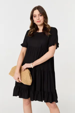 Short Sleeve Frilled Short Smock Dress