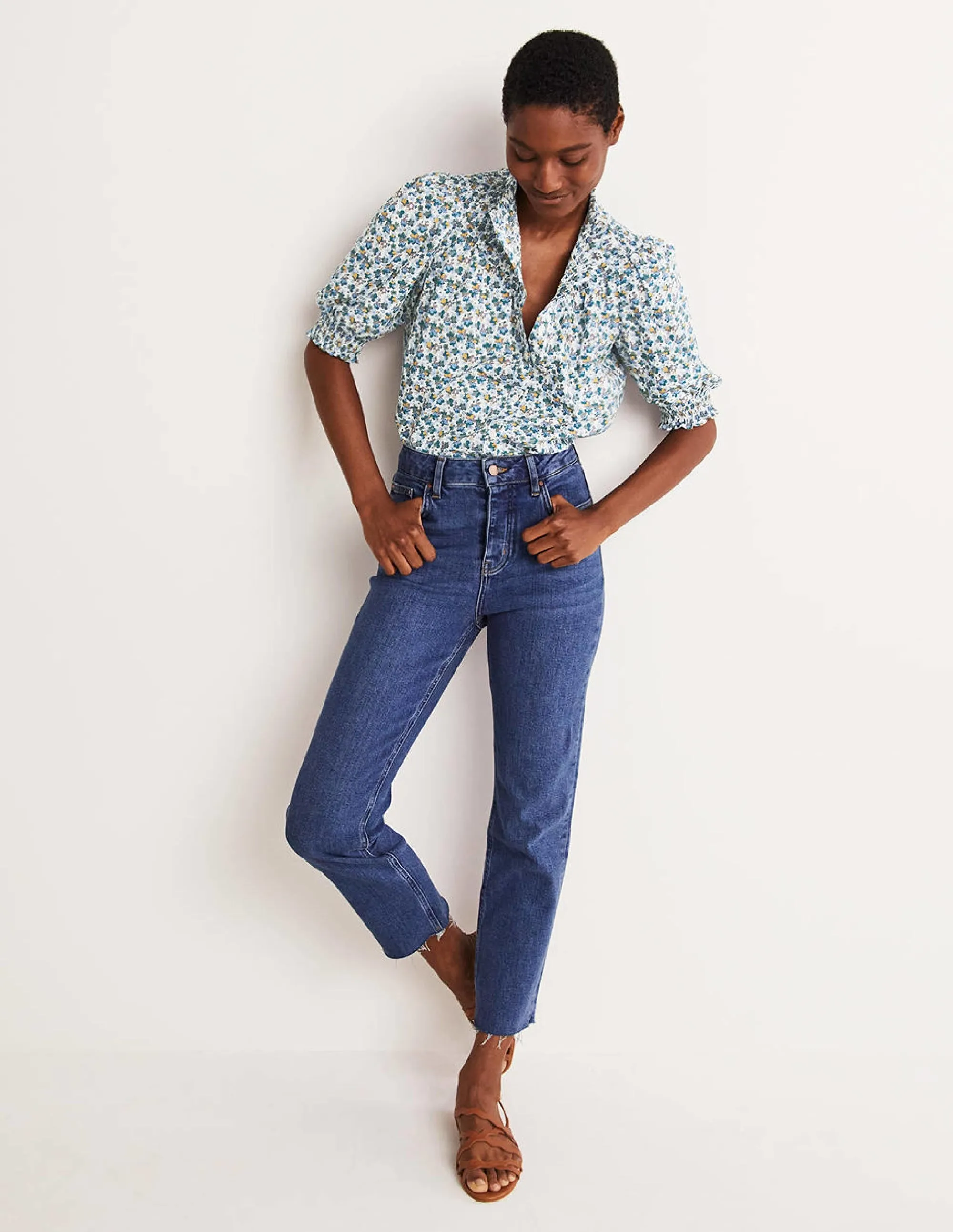 Short Sleeve Smocked Shirt-Blue. Abstract Cluster