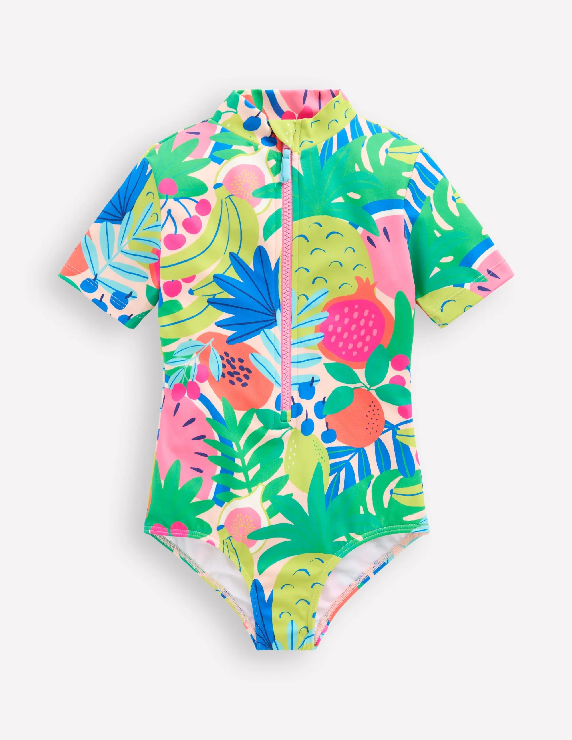 Short-sleeved Swimsuit-Multi Tropical Fruit