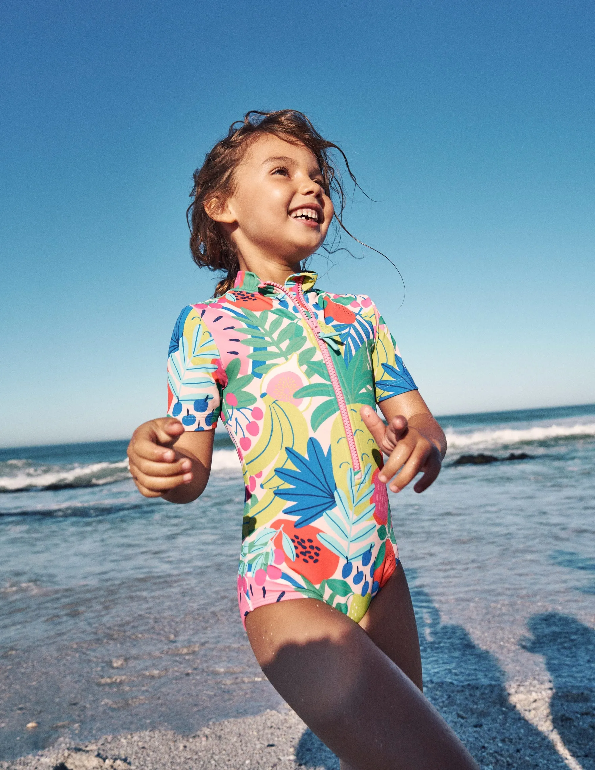 Short-sleeved Swimsuit-Multi Tropical Fruit
