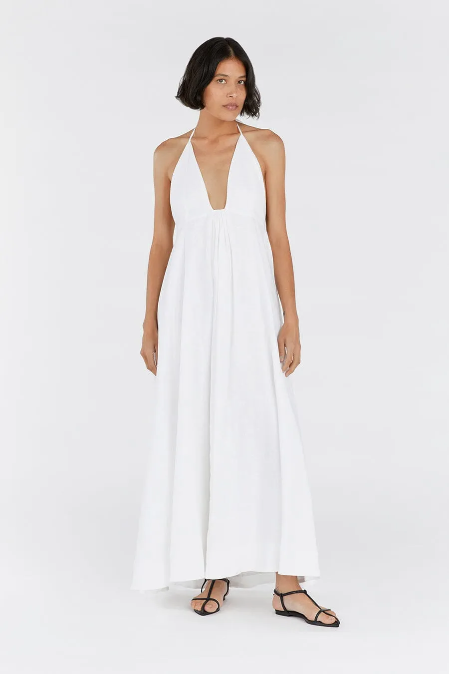 SICILY WHITE LINEN MAXI DRESS