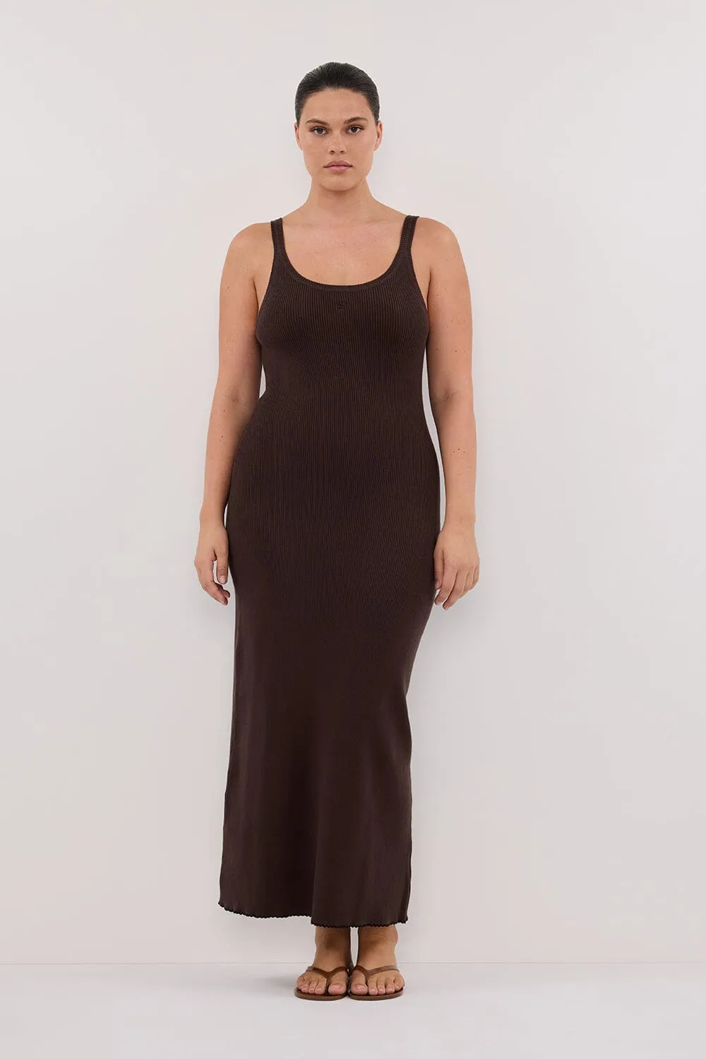 SIGNATURE CHOC CONTRAST SCOOP MIDI DRESS