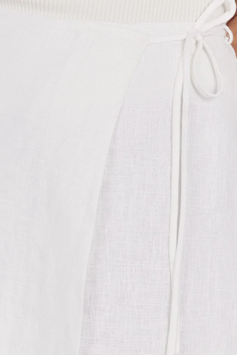 SKYE WHITE LINEN WRAP MIDI SKIRT