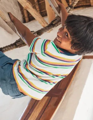 Slub Washed T-shirt-Ivory/Rainbow