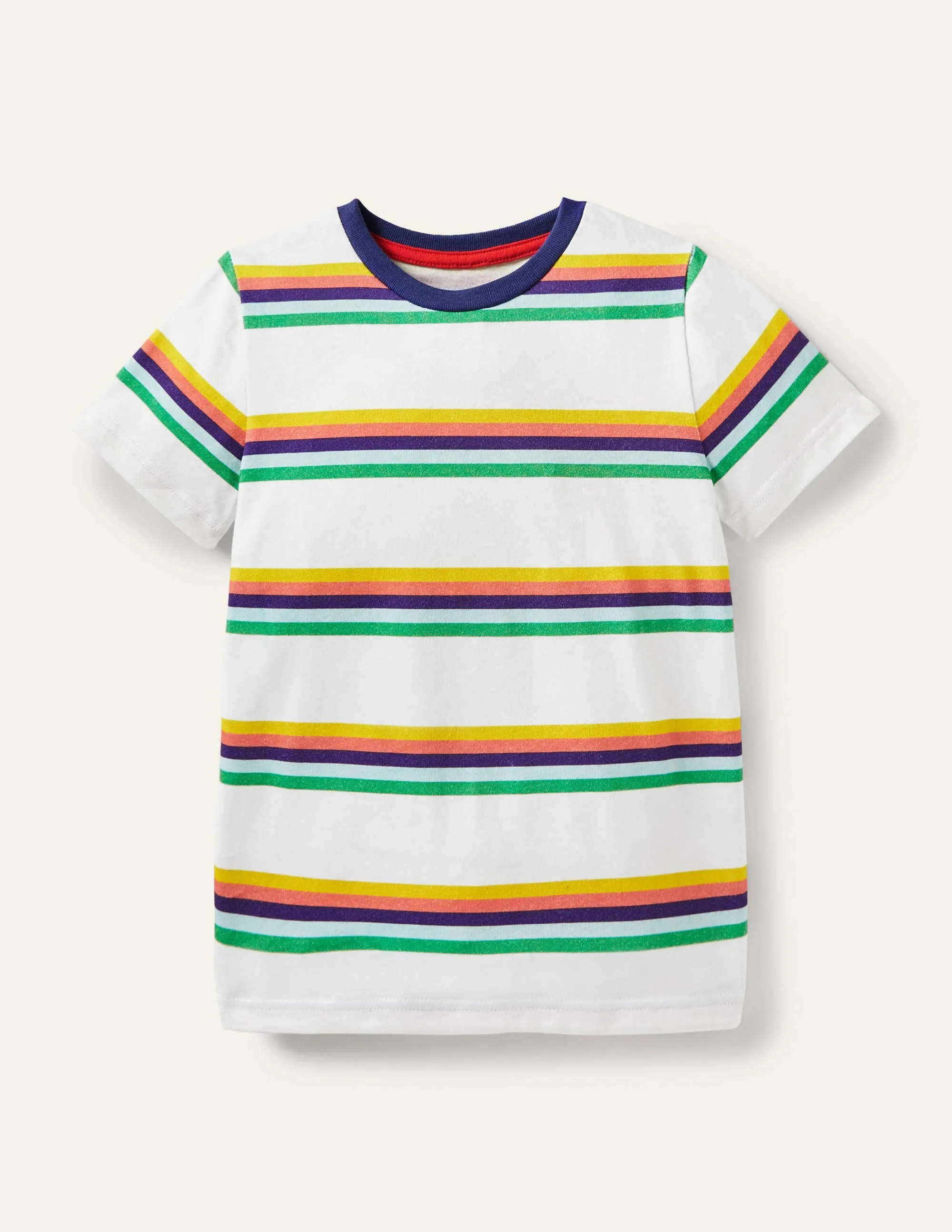 Slub Washed T-shirt-Ivory/Rainbow