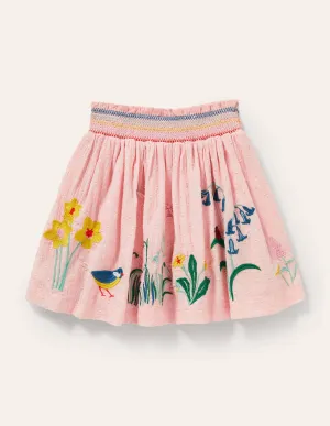 Smock Embroidered Skirt-Provence Dusty Pink Flowers