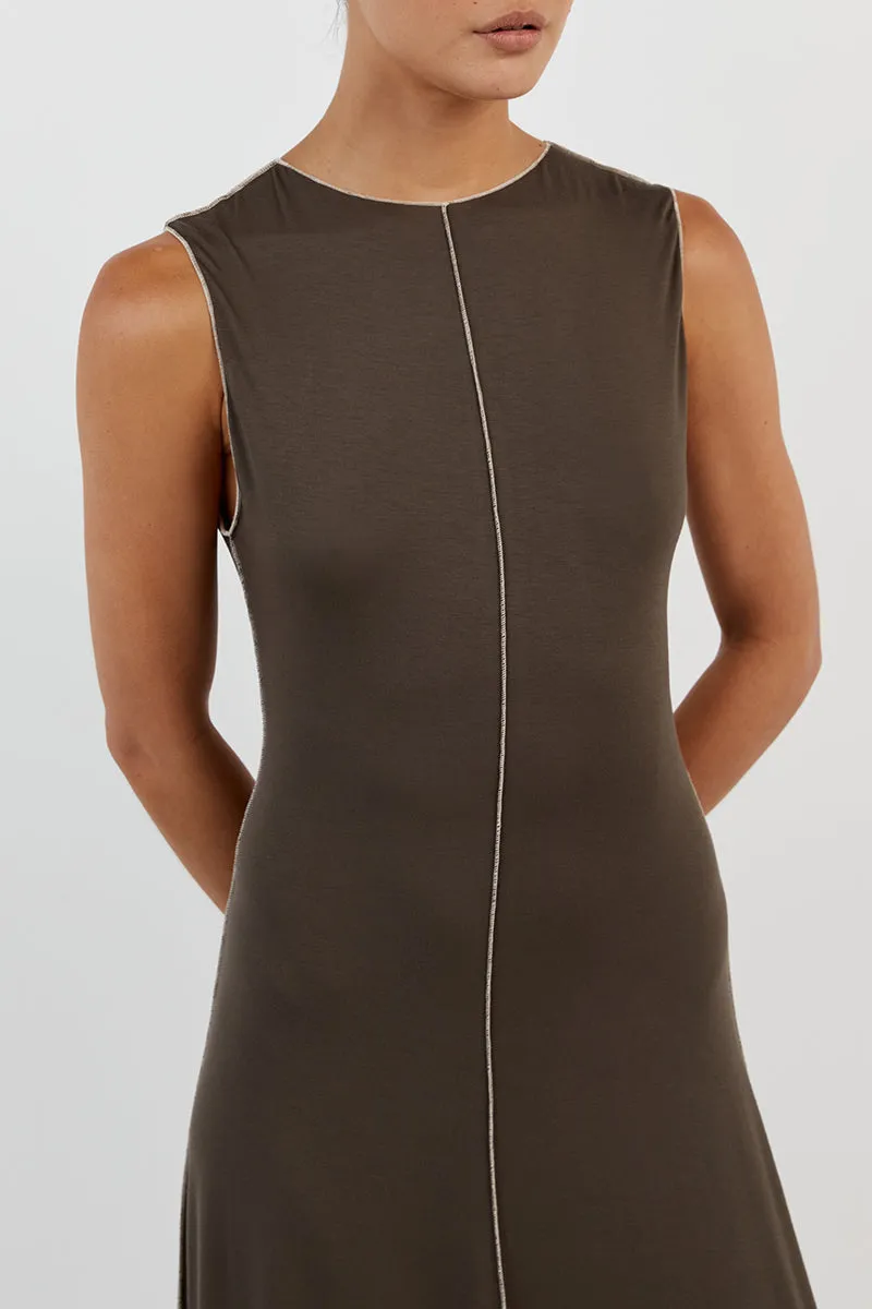SOHO OLIVE SLEEVELESS MIDI DRESS