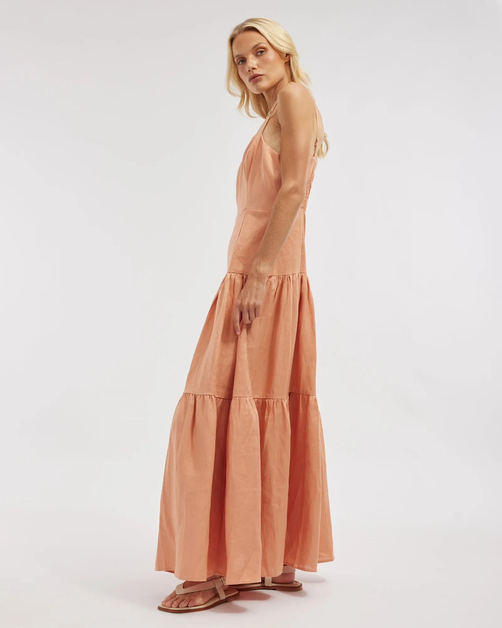 Sorrento Linen Maxi Dress - Apricot
