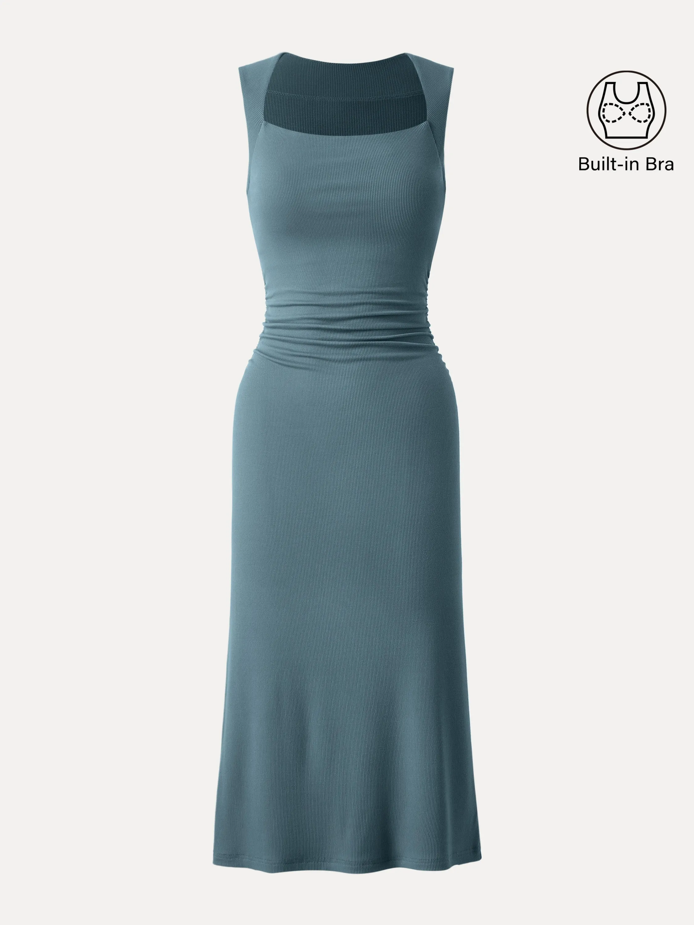 Square Neck Side Ruched Sleeveless Brami Midi Dress