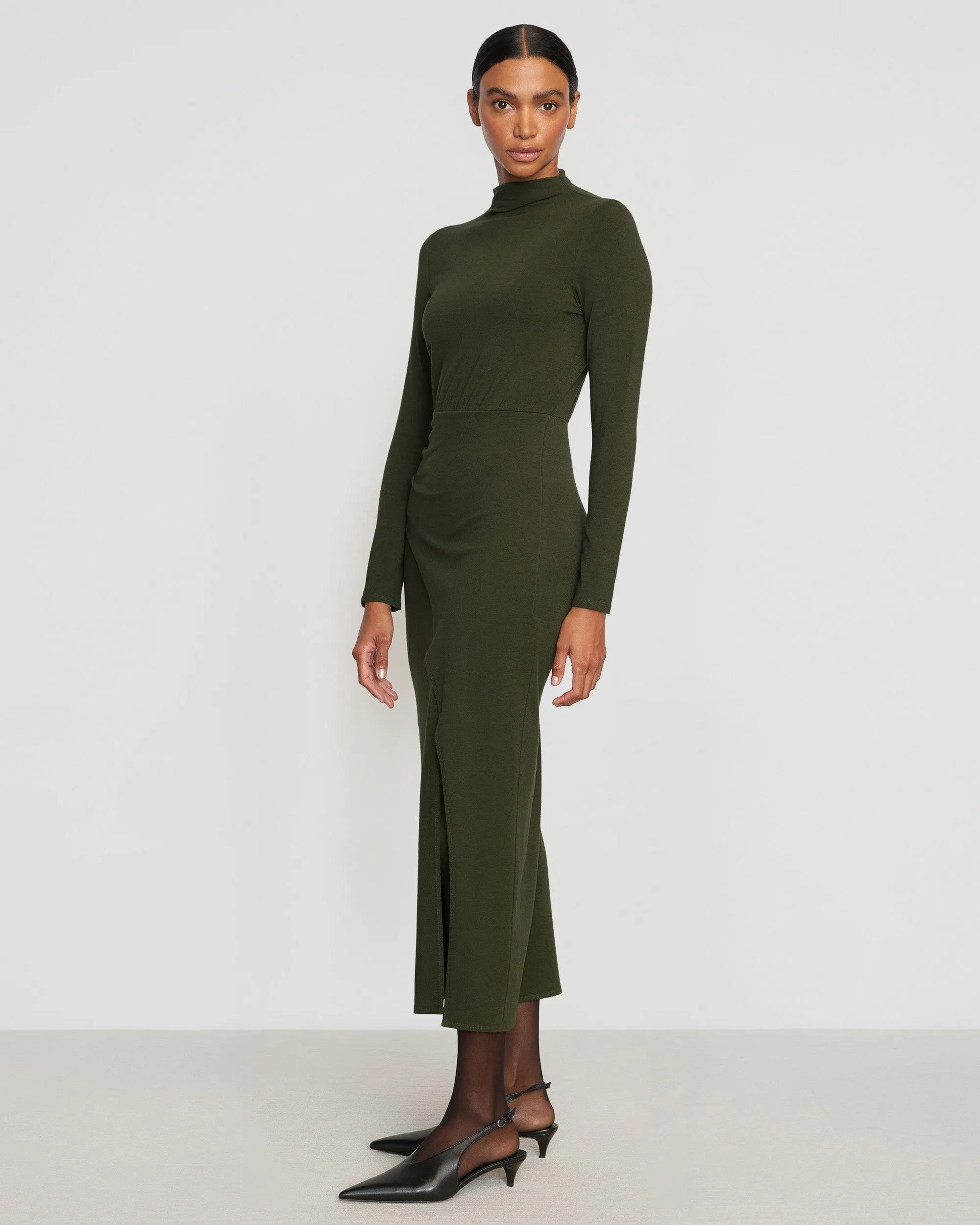 Suki Mock-Neck Side-Slit Dress