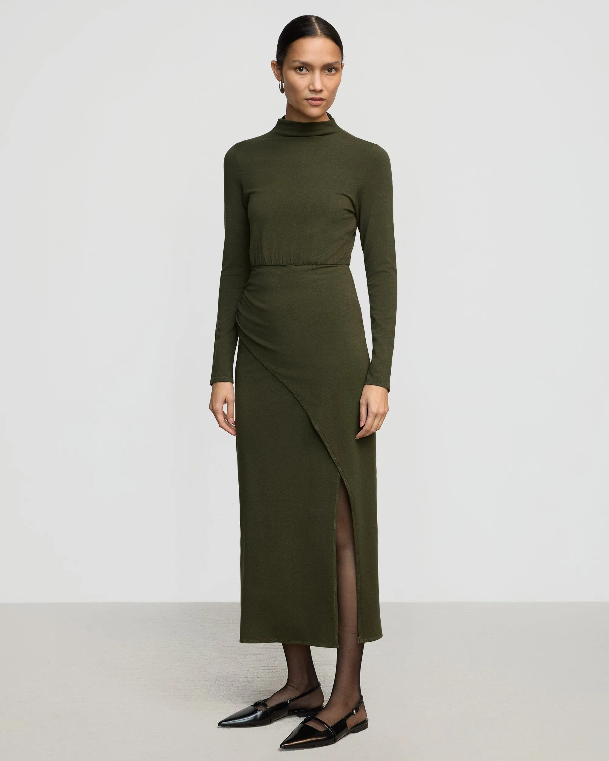Suki Mock-Neck Side-Slit Dress