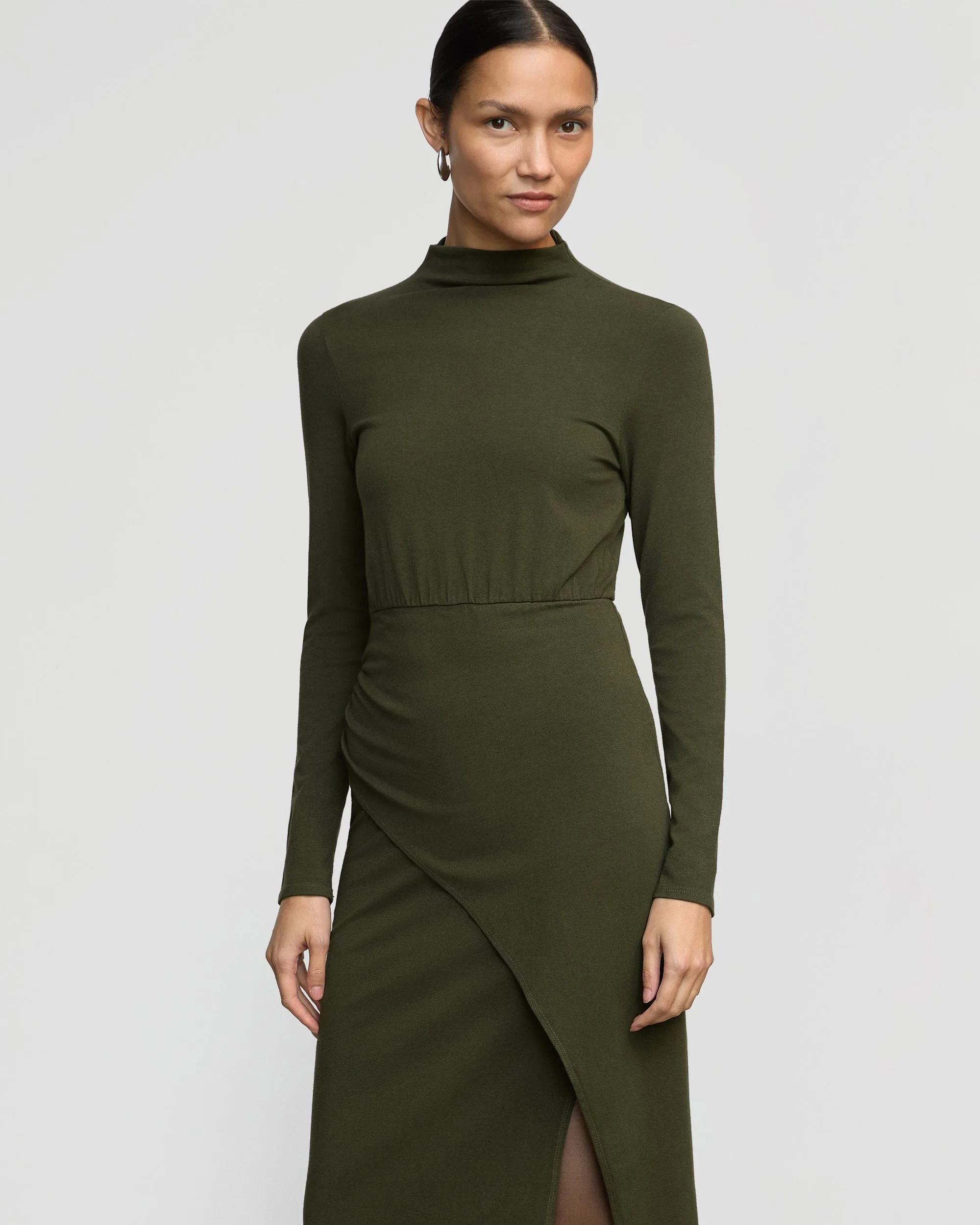 Suki Mock-Neck Side-Slit Dress