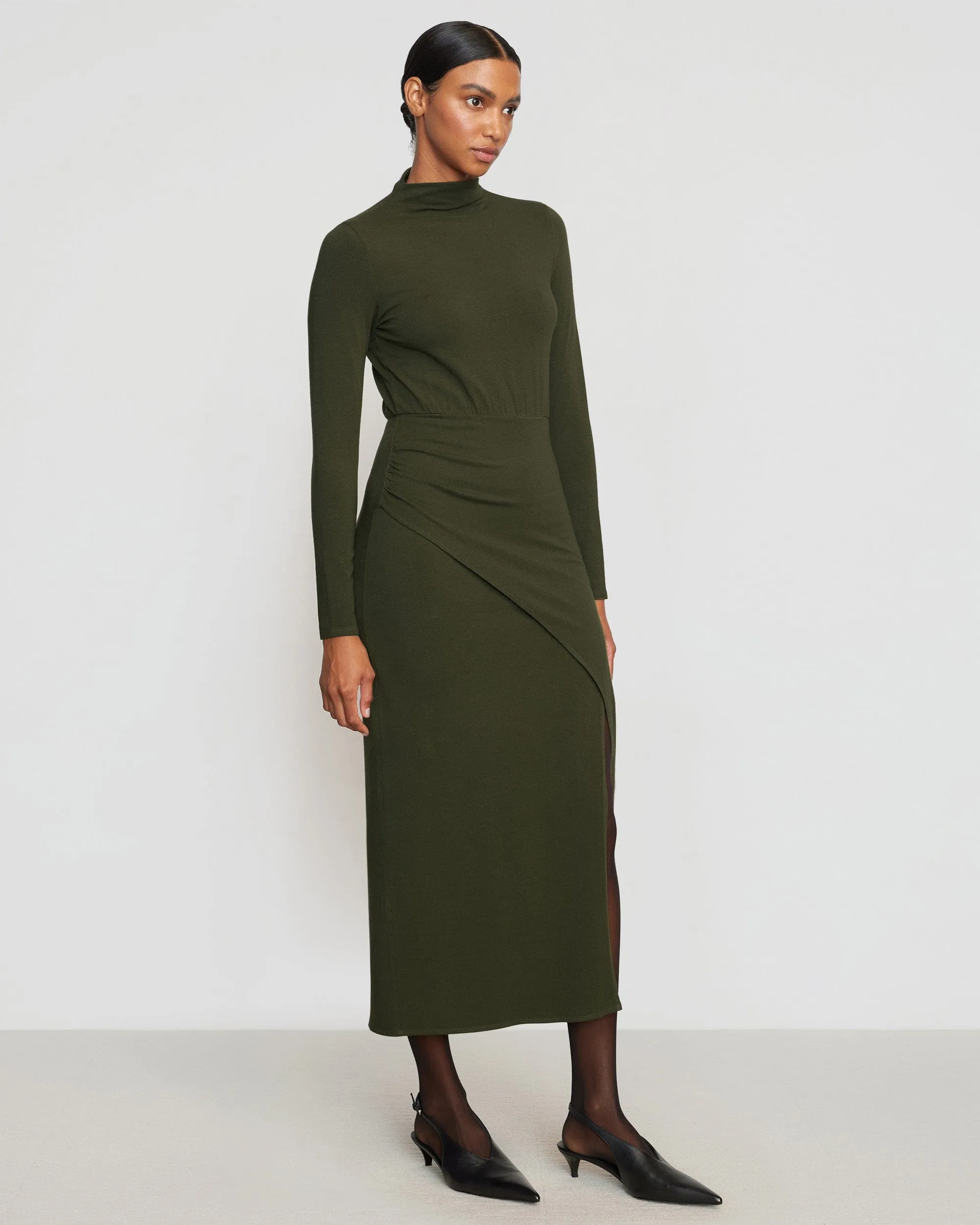 Suki Mock-Neck Side-Slit Dress