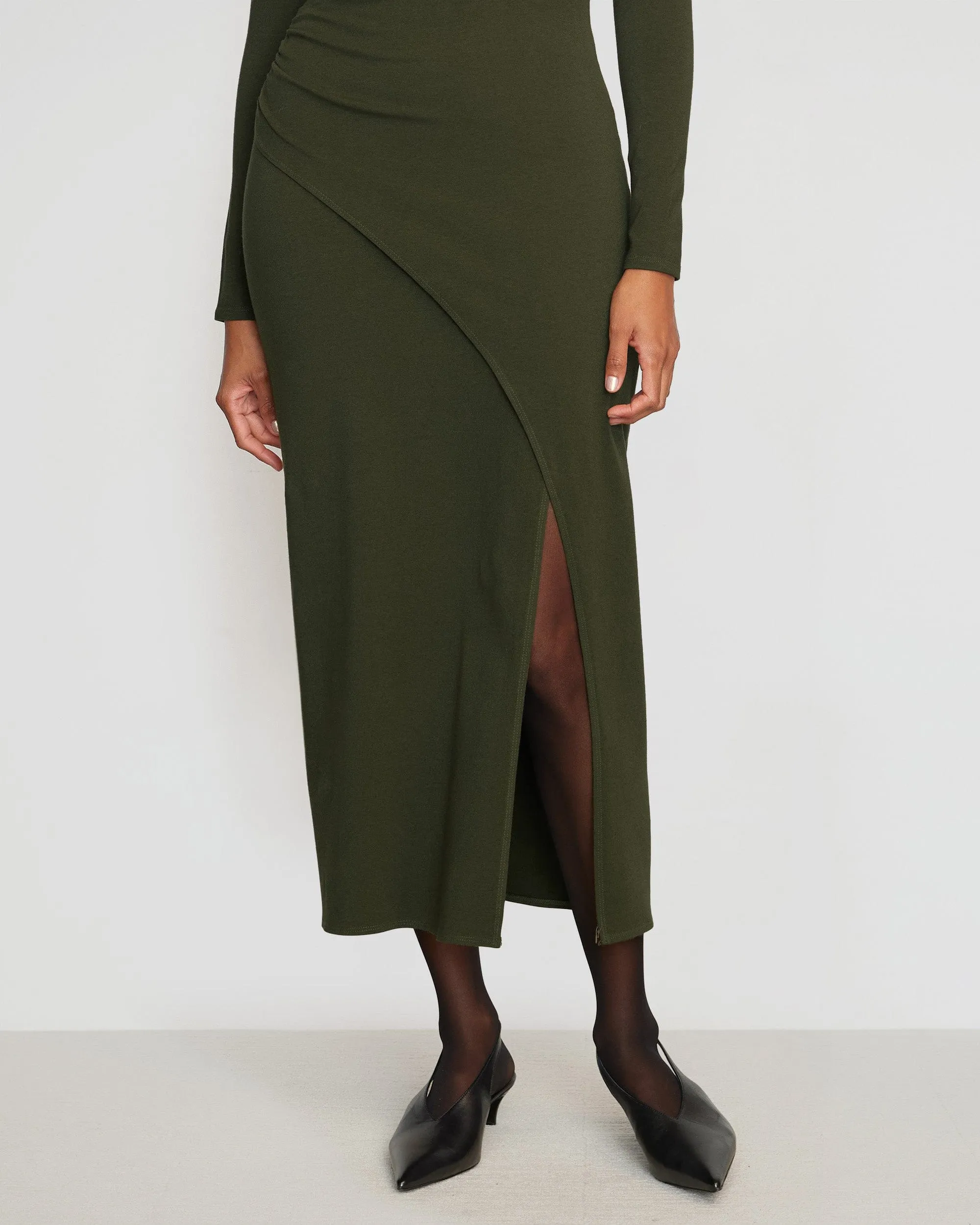 Suki Mock-Neck Side-Slit Dress