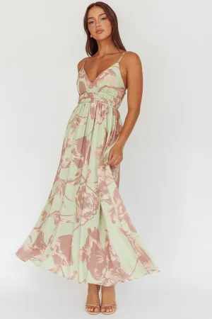 Sunny Afternoon Gathered Waist Maxi Dress Floral Sage