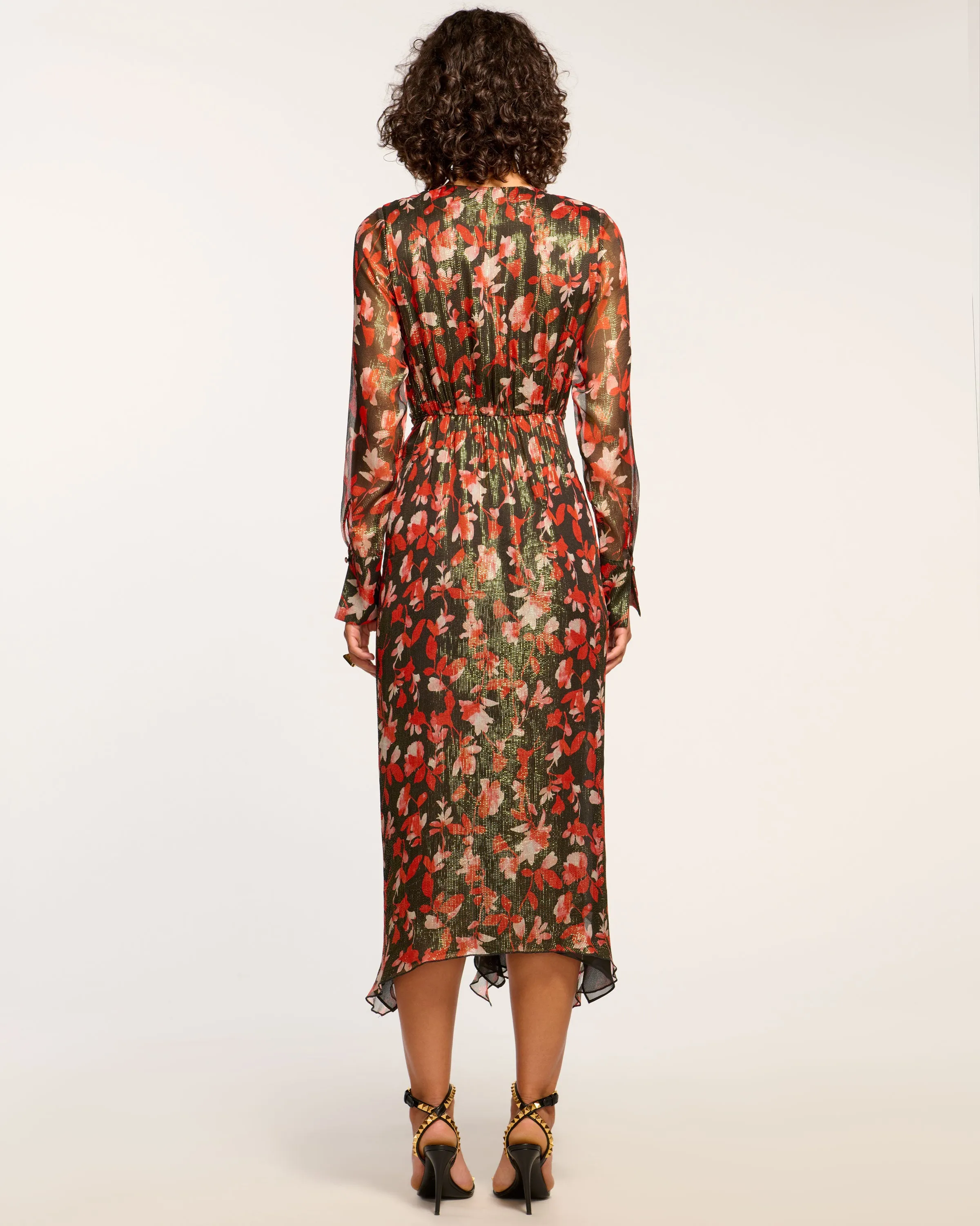 Tatia Plunging Long Sleeve Midi Dress