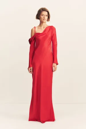 TATUM ASYMMETRICAL LONG SLEEVE MAXI DRESS - GRENADINE