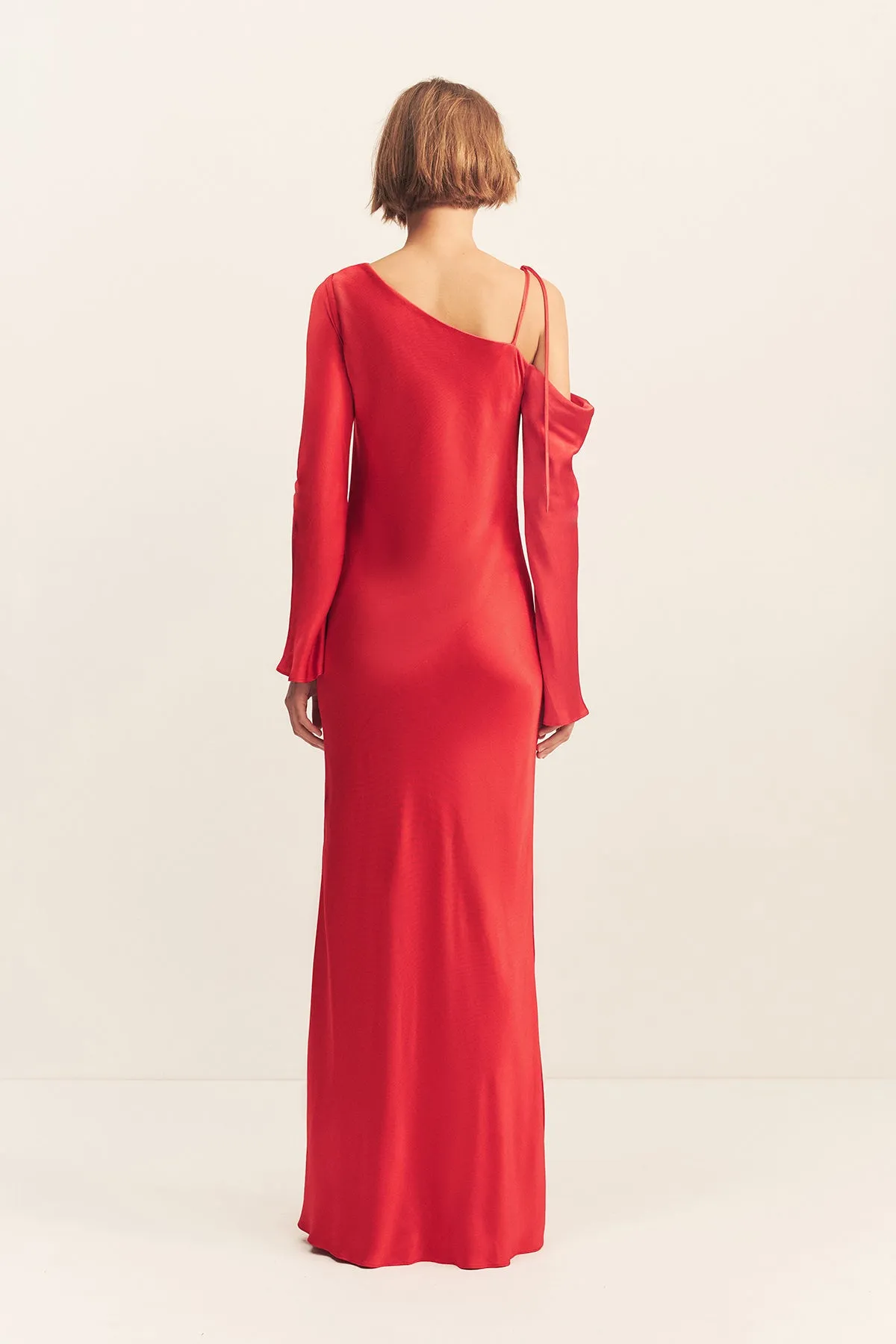 TATUM ASYMMETRICAL LONG SLEEVE MAXI DRESS - GRENADINE