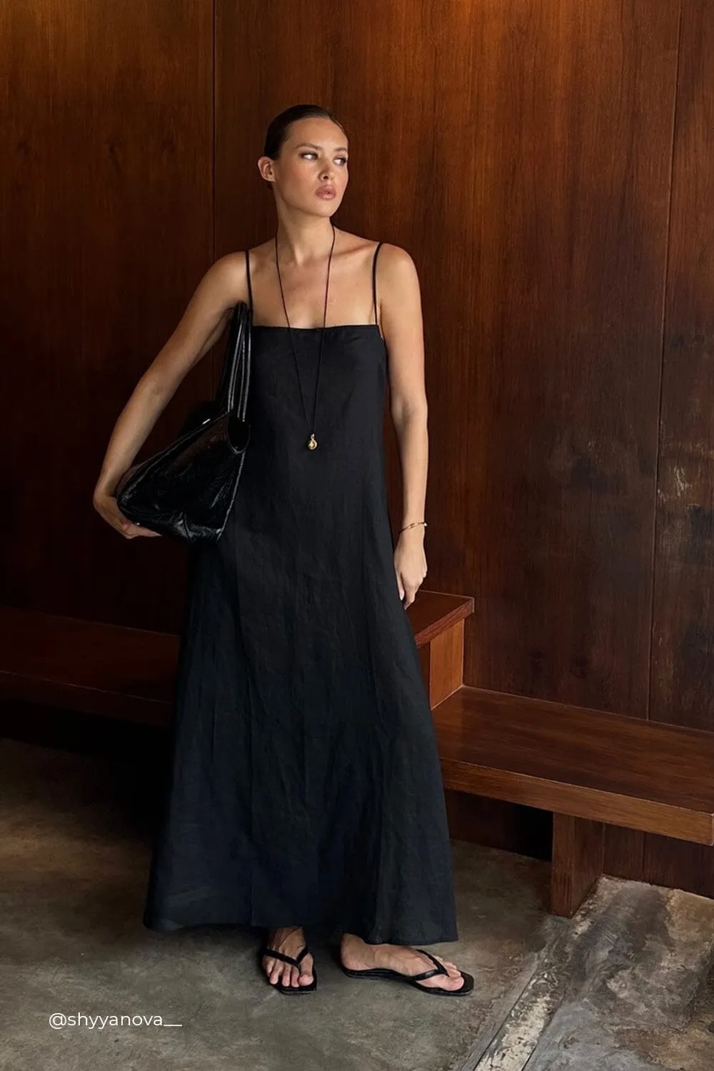 TINA BLACK RAMIE HIGH NECK DRESS