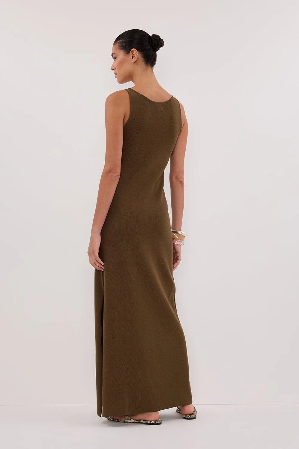 TROY OLIVE SLEEVELESS MAXI DRESS