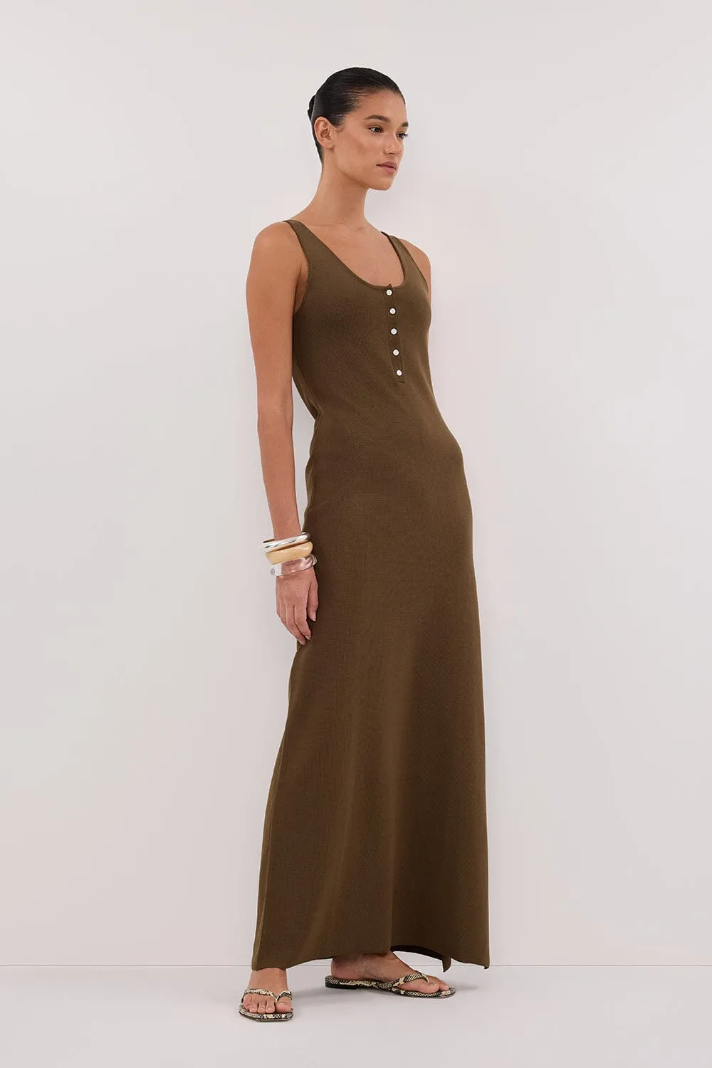 TROY OLIVE SLEEVELESS MAXI DRESS