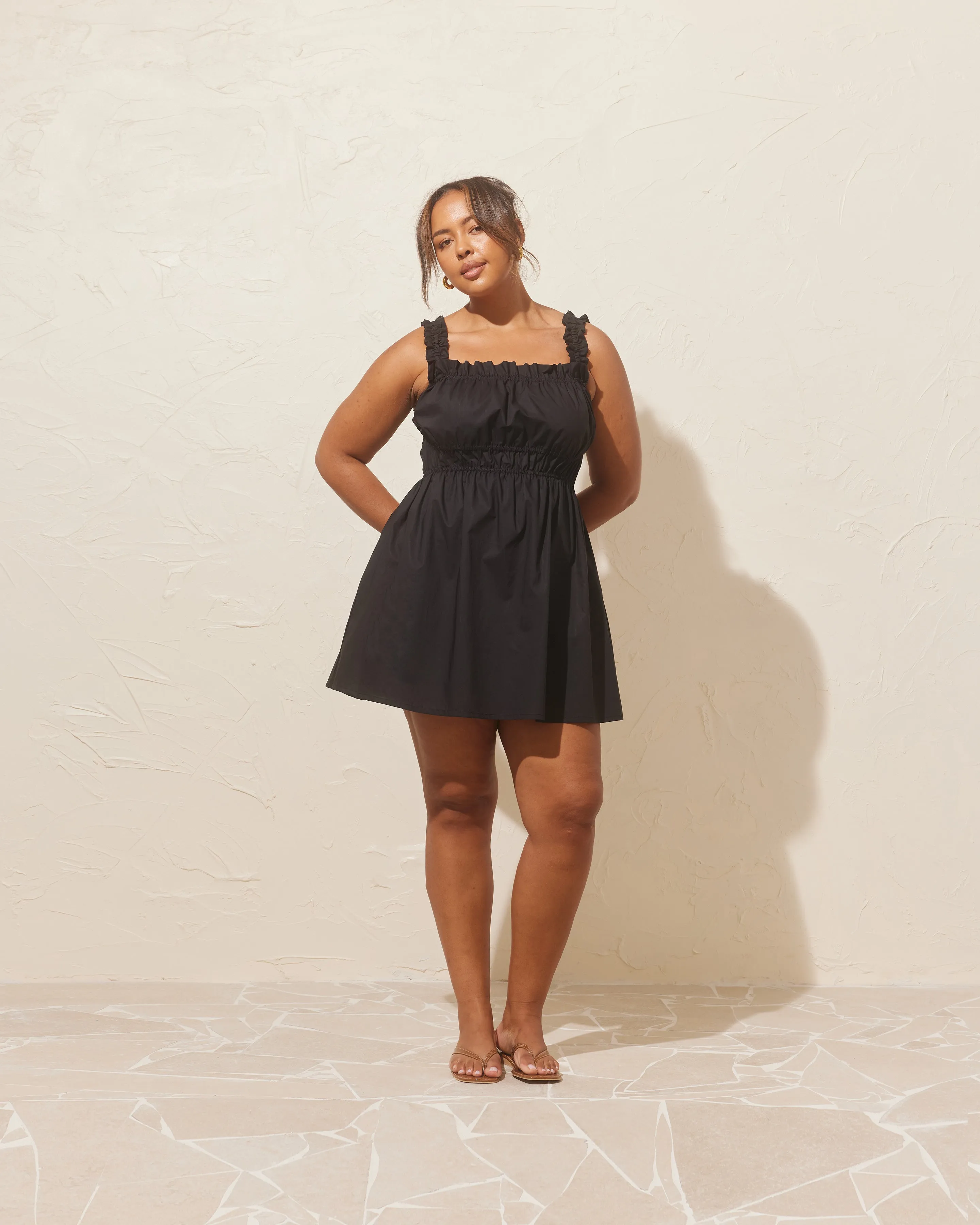 TRULLI RUCHED MINI DRESS BLACK